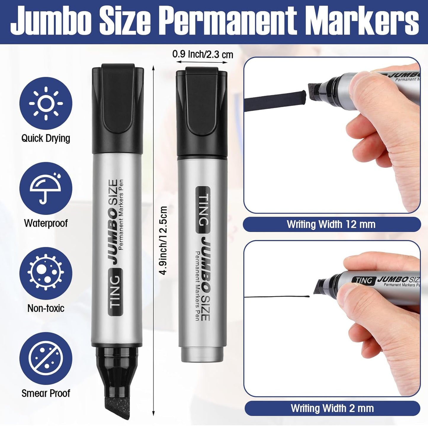 Fuutreo 10 Pack Jumbo Permanent Markers Bulk Large Chisel Tip Permanent Markers Quick Drying Waterproof Big Huge Poster Pens for Office, Logistics Company and More(Black)