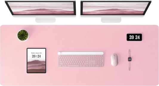 Aothia Leather Desk Pad Protector - Large Mouse Pad, Office Desk Mat, Non-Slip PU Leather Desk Blotter, Laptop Desk Pad, Waterproof Desk Writing Pad for Office and Home (Pink, 38" x 13.7")