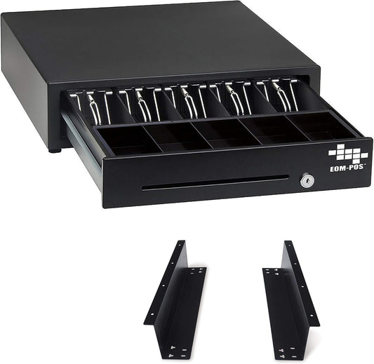 Cash Register Money Drawer + Mounting Brackets for Under Counter Installation. Built in Cable to Connect to Printer. Compatible with Square [Receipt Printer Required](Printer Driven)