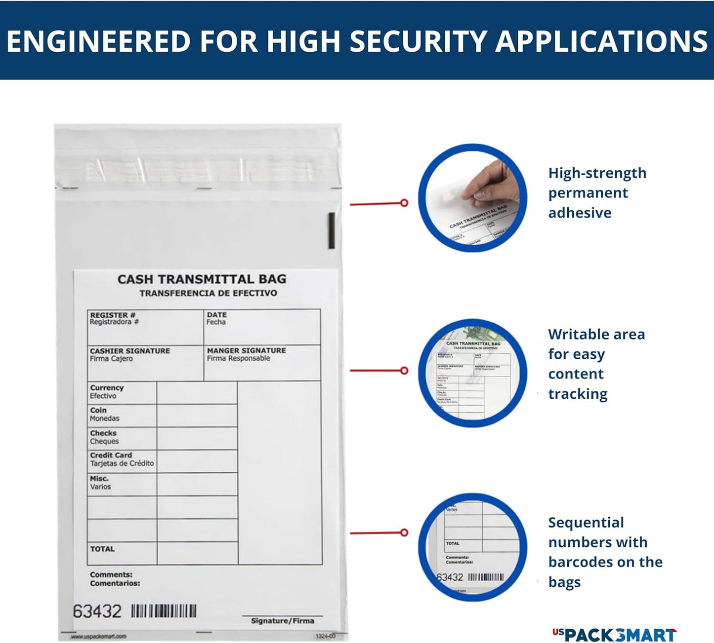 Clear Bank Deposit Bags 6"x9" 500-pack | Secure Bank Cash Transmittal Envelopes for Cash, Coins, Credit Cards, Checks, and More | Numbered, Self-Sealing, and Permanent Adhesive