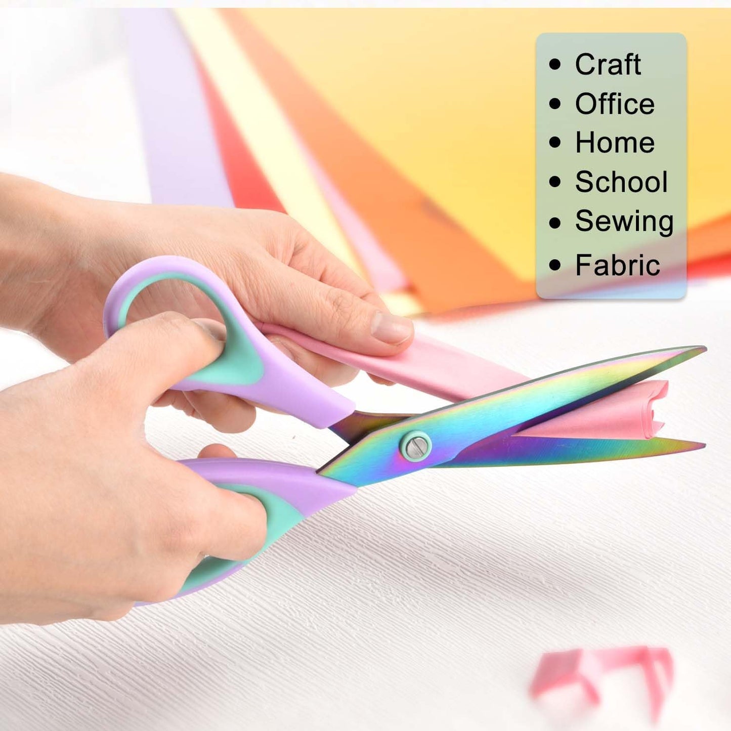 Craft Scissors Set of 3 pack, Sharp Rainbow Titanium Coating All Purpose Scissors, Ergonomic Semi-Soft Rubber Grip, Suitable for School, Office and Household Use, 9.2''/8.5''/5.6"