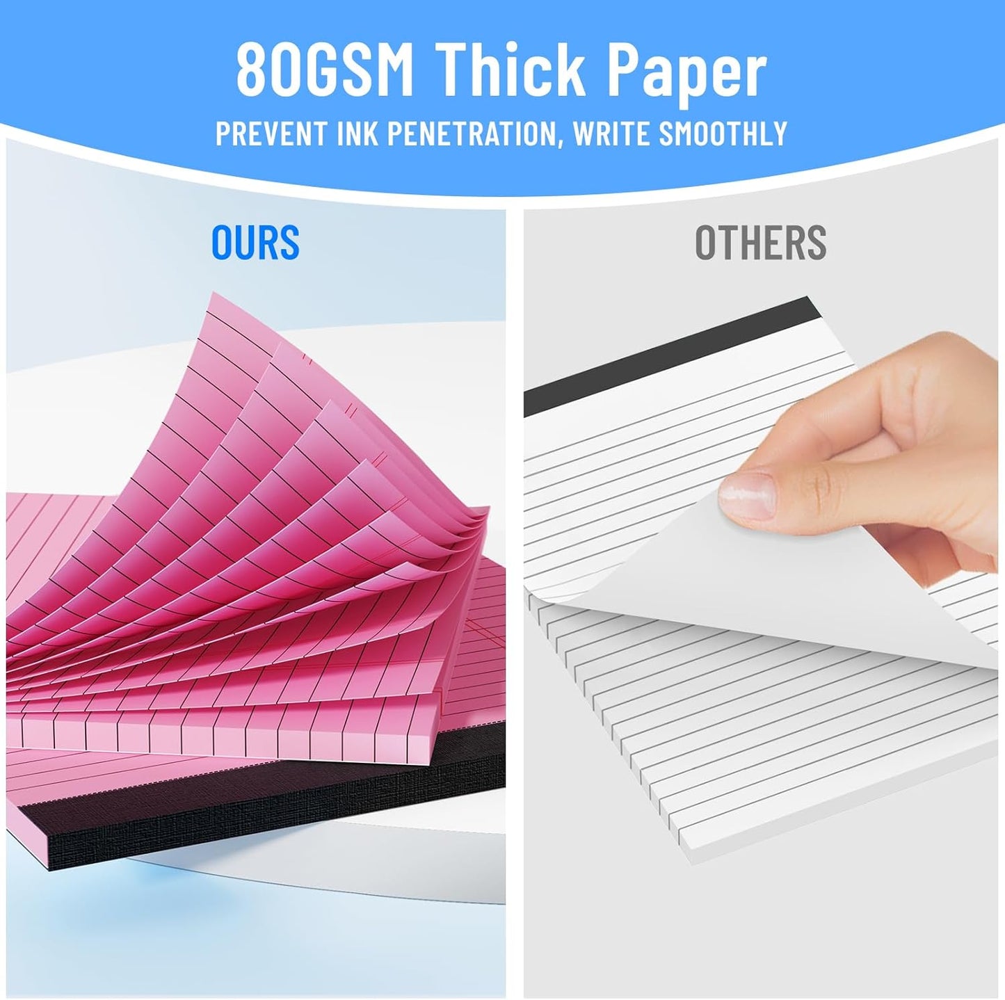 3pcs Legal Pads 8.5 x 11, Notepads 8.5 x 11 Inch, Pink Note Pads Clear Print Writing Pads of Paper, Memo Pads , Perforate Legal Notepads Paper , Wide Ruled Lined with Sturdy Back,30 Sheets/Pack
