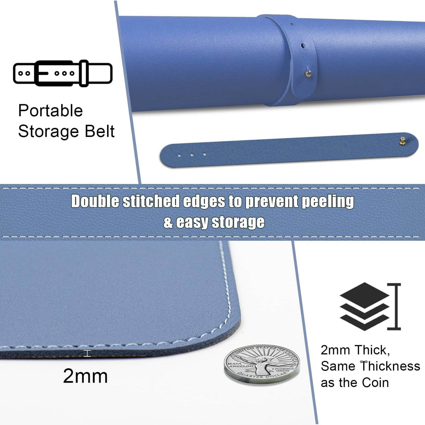 BLESWIN Large Desk Pad, 47.2'' x 23.6'', Office Desk Mat, Computer Mat for Desk, Leather Desk Pad Protector, Sewing Desk Blotter, Desktop Writing Pad for Office/Home/Decor Lake Blue