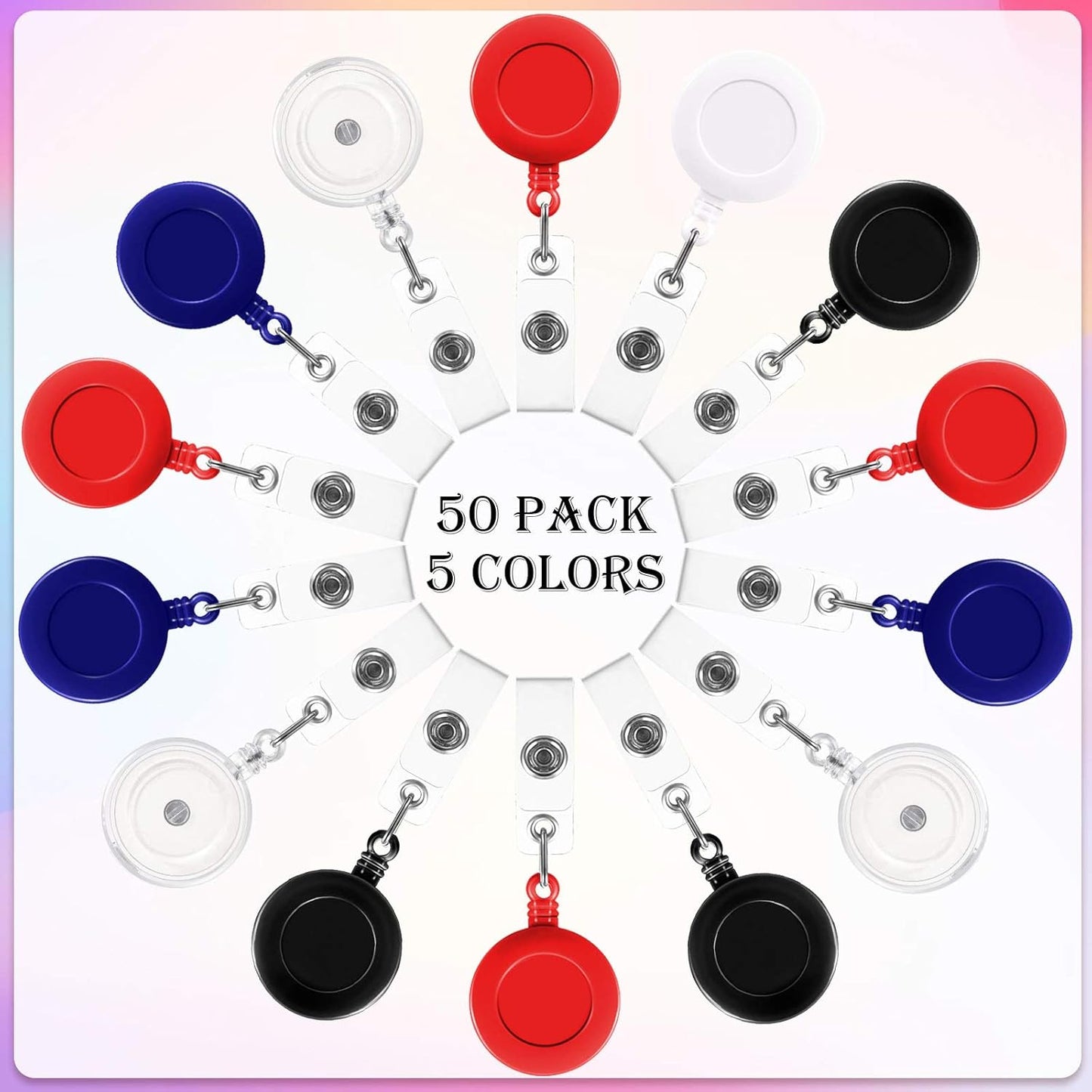 50 Pieces Retractable Badge Holder Reels with Swivel Alligator Clip, ID Card Holder Name Badge Reel Clips for Students Teachers Office Workers (Mixed Color)