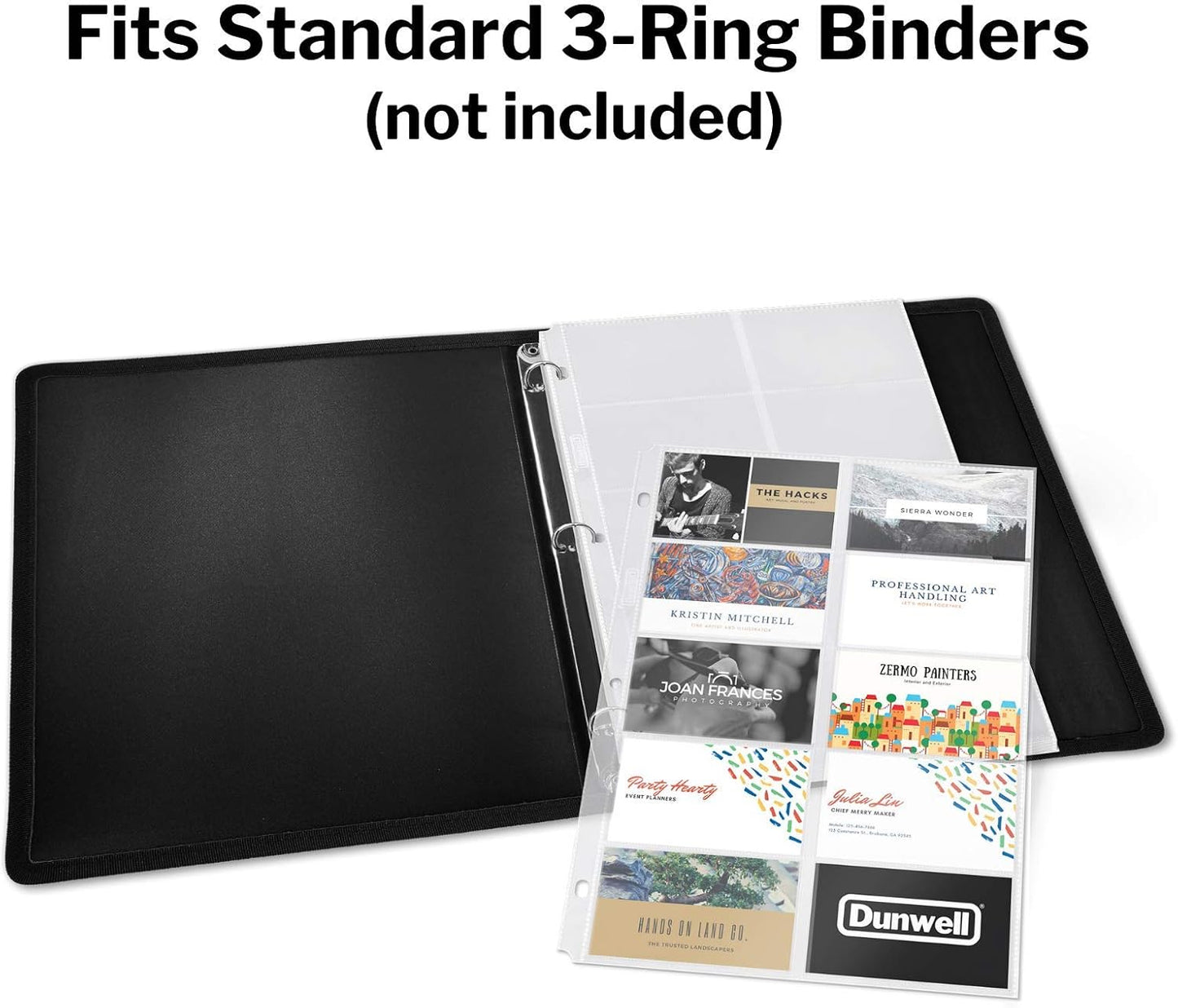 Dunwell Business Card Holder Sleeves (25 Pack for 500 Cards), Heavyweight Plastic Sheet Protect, Each Sleeve Holds 20 2x3.5 Namecards, 3-Hole Punched, Fits 3-Ring Binders