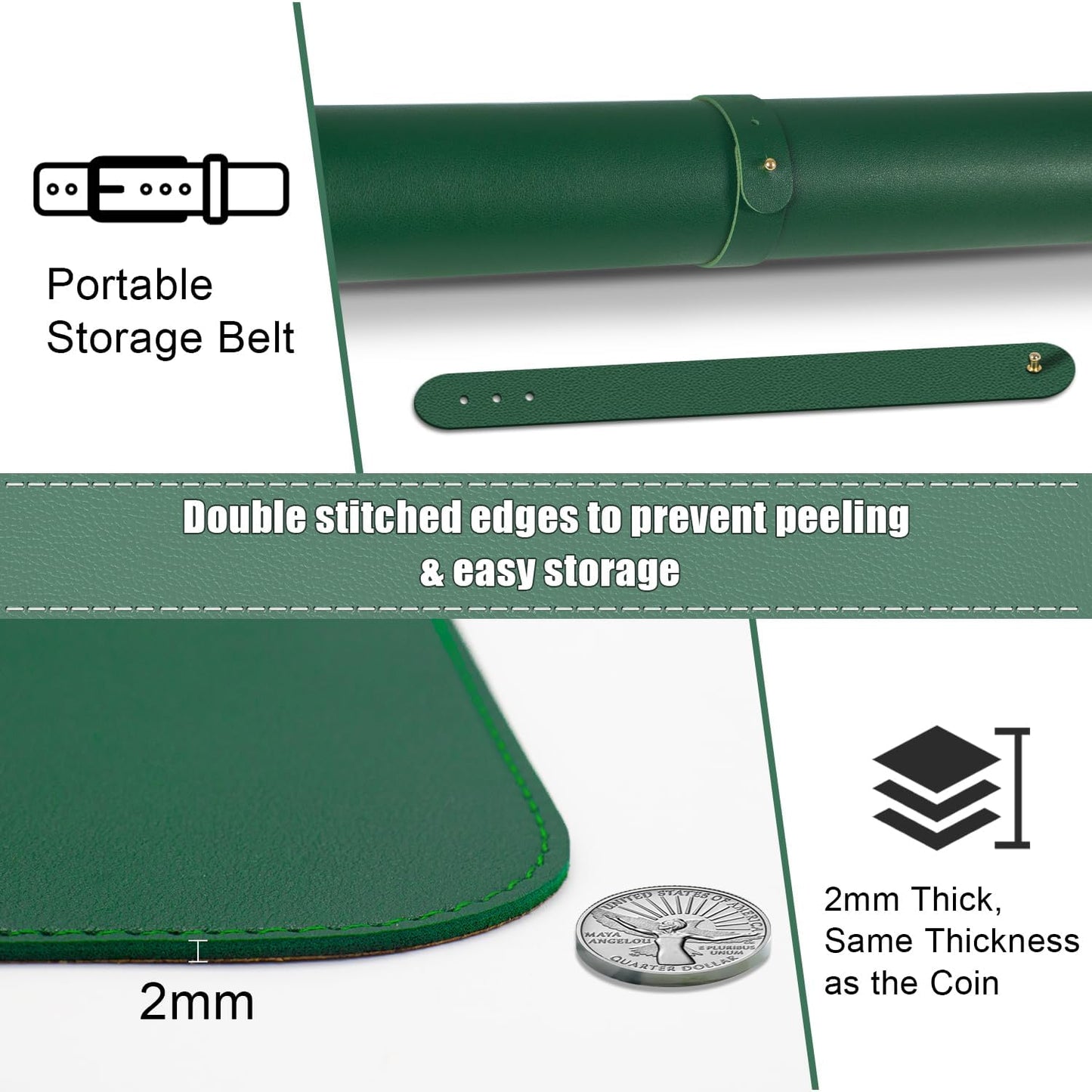 BLESWIN Large Desk Pad Mat 47.2"" x 17"", Office Desk Mat, Non-Slip PU Leather & Cork Desk Blotter for Keyboard and Mouse, Large Desk Mat, Large Mouse Pad for Office & Home(Dark Green)