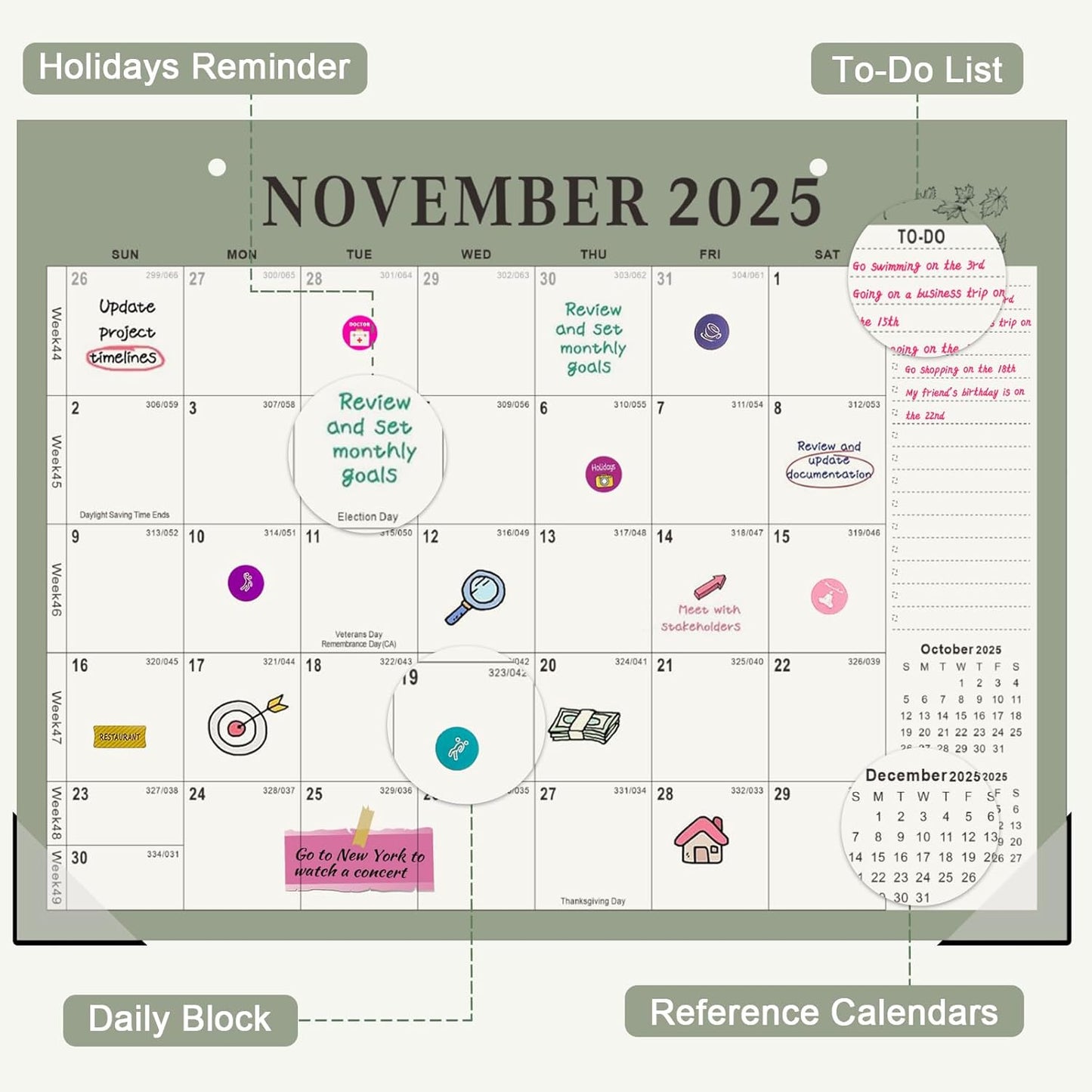 Gannyfer Desk Calendar 2025-2026, Magnetic Calendar for Refrigerator, July 2025-Dec 2026, 18 Monthly Wall/Fridge/Desktop Calendar with Hanging String, Magnetic Stripe, 3 Stickers, for Office, Home or School (14" x 11")