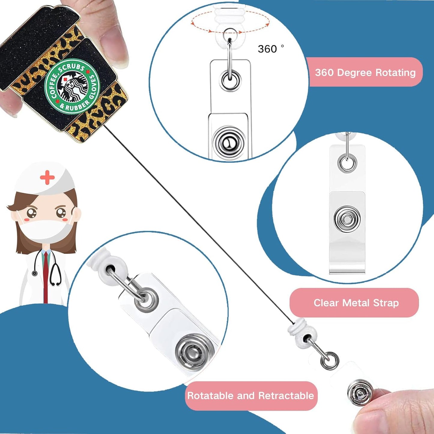 2Pcs Funny Cute Badge Reel Pink ER Badge Holder with Retractable Clip RN Badge Buddy LPN CNA MA Medical Worker NICU Nurse Operating Room Doctor ID Name Badge Clip Assistant Accessorie Nursing Student