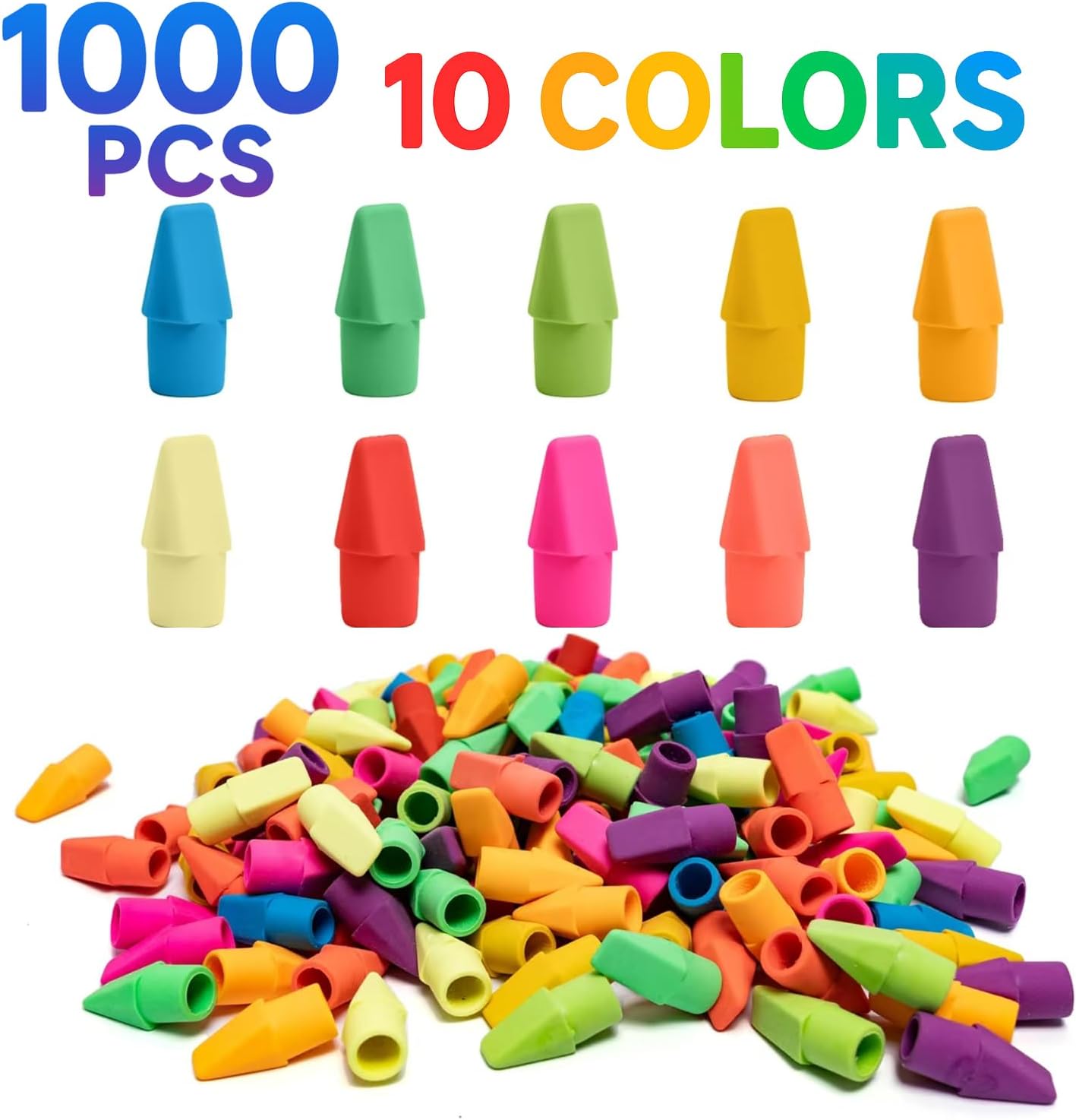 Cap Erasers for Pencils Pulk - Pencil Top Erasers Cap Erasers Toppers for Latex Free Assorted Colors School Supplies for Teachers Sudents Classroom Home and Office (1000)