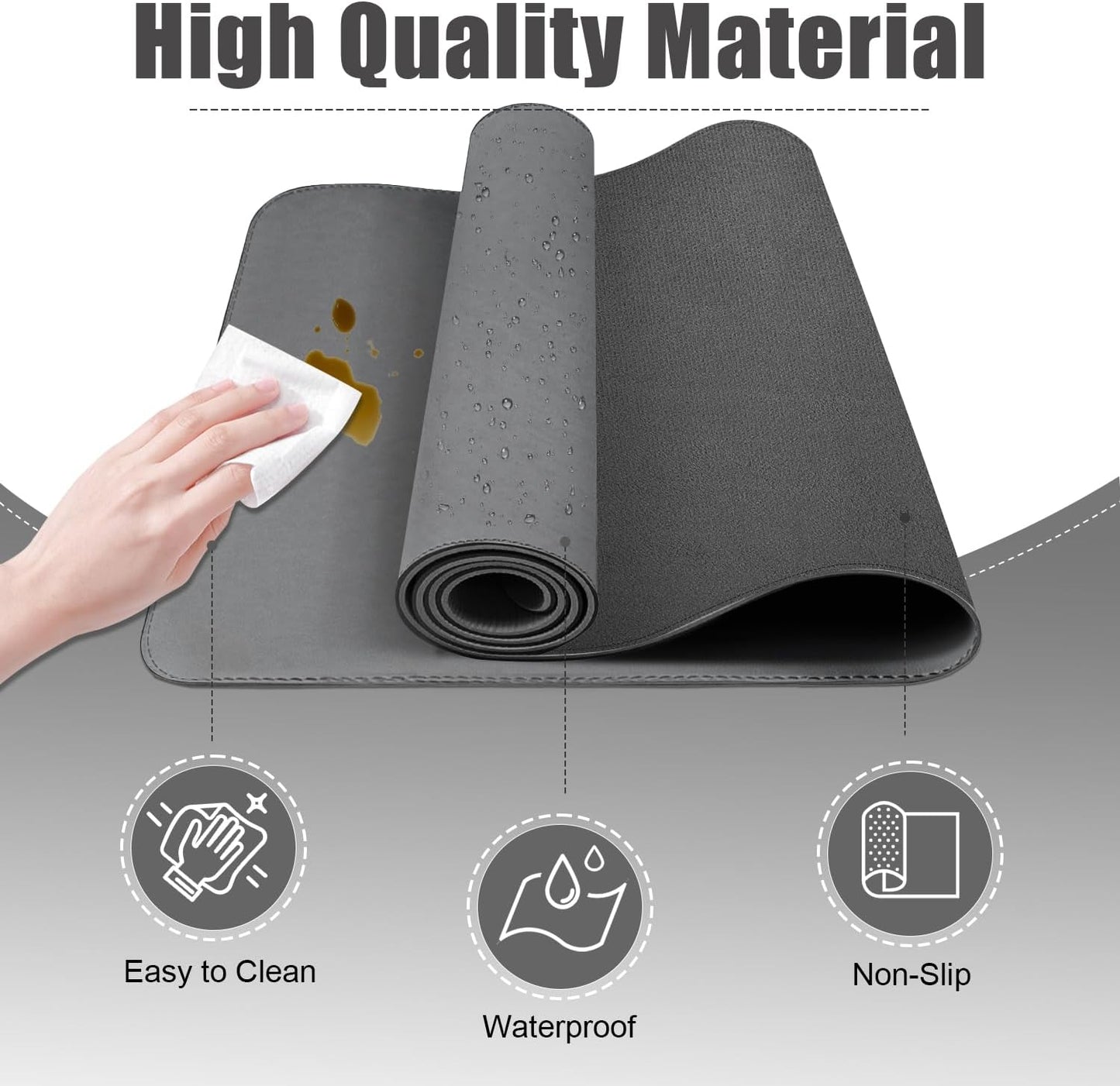 BLESWIN Large Desk Pad, 47.2" x 17", Leather Desk Mat Protector, Non-Slip, Waterproof, Dark Gray