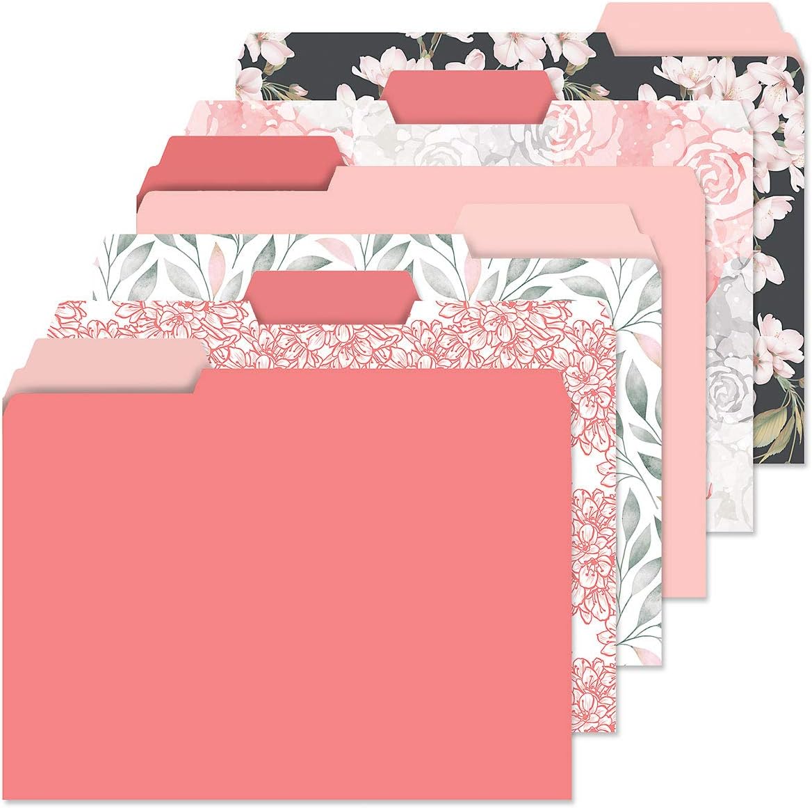 Current Charcoal & Coral File Folders Value Pack - Bulk Set of 24, 6 Pretty Decorative Designs, 1/3 Cut Tabs, Heavy-Duty Paper Stock, Office Supplies for Home & Work, 9-½” x 11-¾” Letter Size