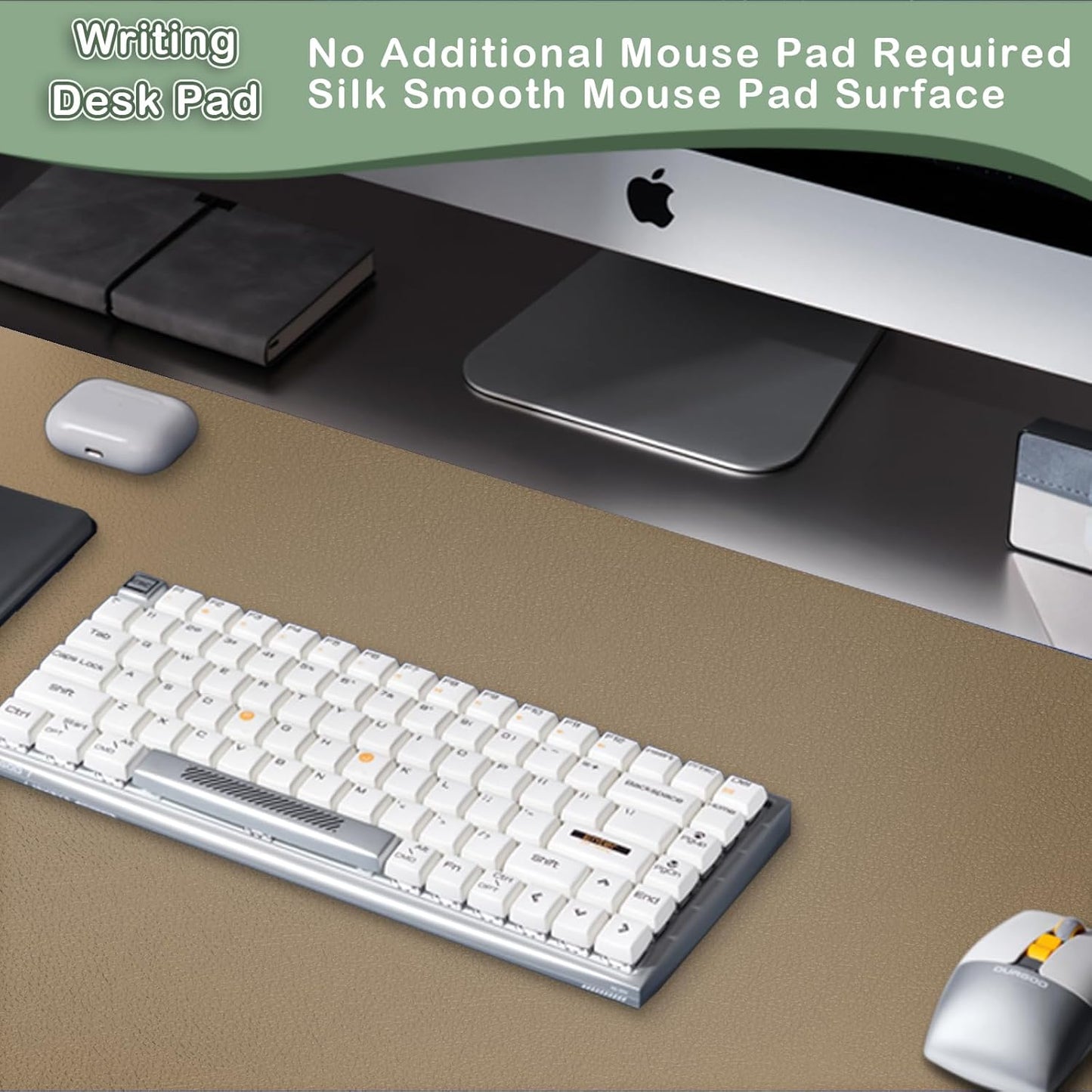 Boutilon Leather Desk Pad Protector,Non-Slip Mouse Pad,Laptop Desk Pad,Office Mouse Mat,Waterproof Leather Desk Blotter,Desk Writing Pad for Office and Home (L-Dark Apricot,35"x 17")