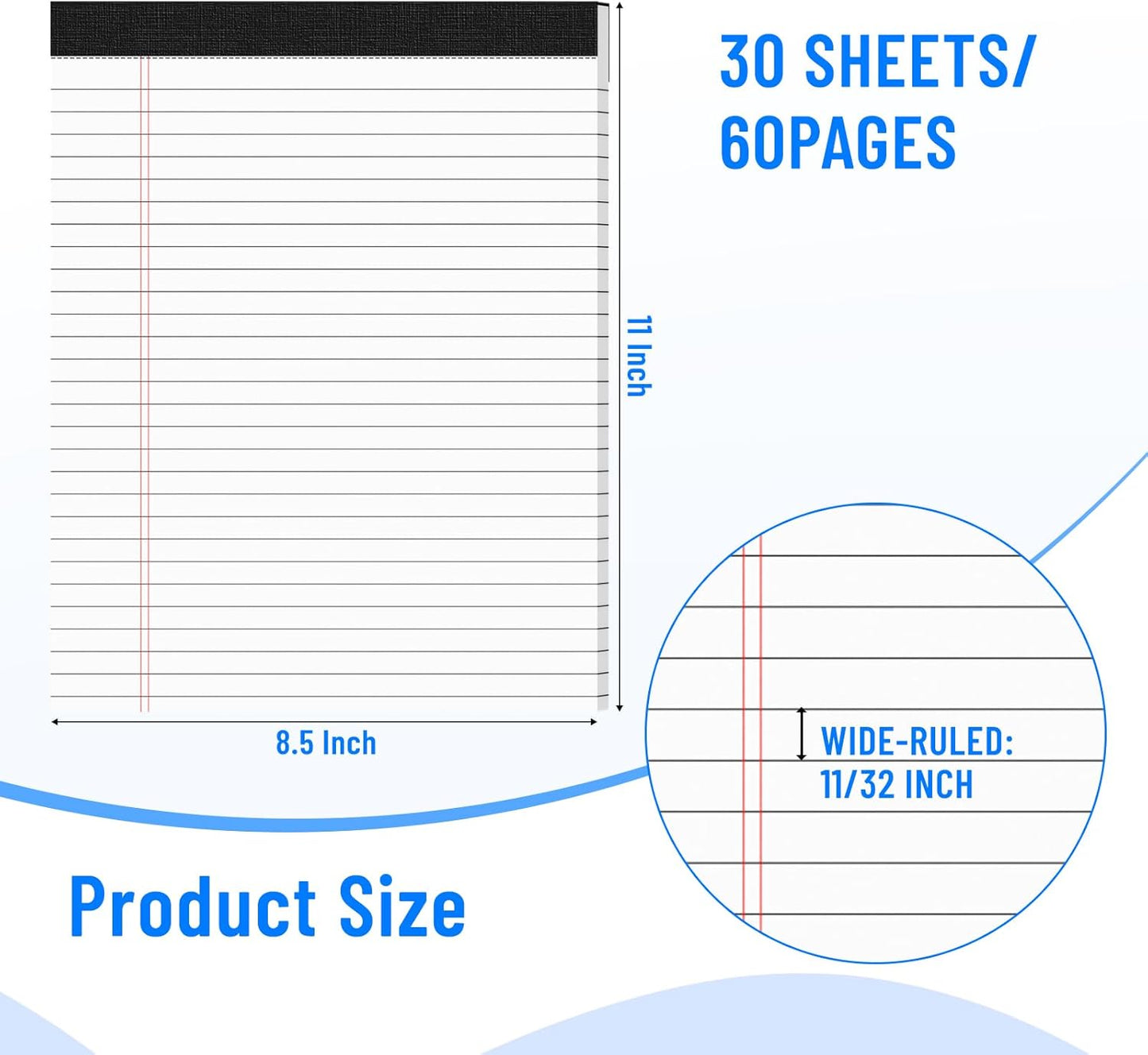 3pcs Legal Pads 8.5 x 11, Notepads 8.5 x 11 Inch, White Note Pads Clear Print Writing Pads of Paper, Memo Pads , Perforate Legal Notepads Paper , Wide Ruled Lined with Sturdy Back,30 Sheets/Pack
