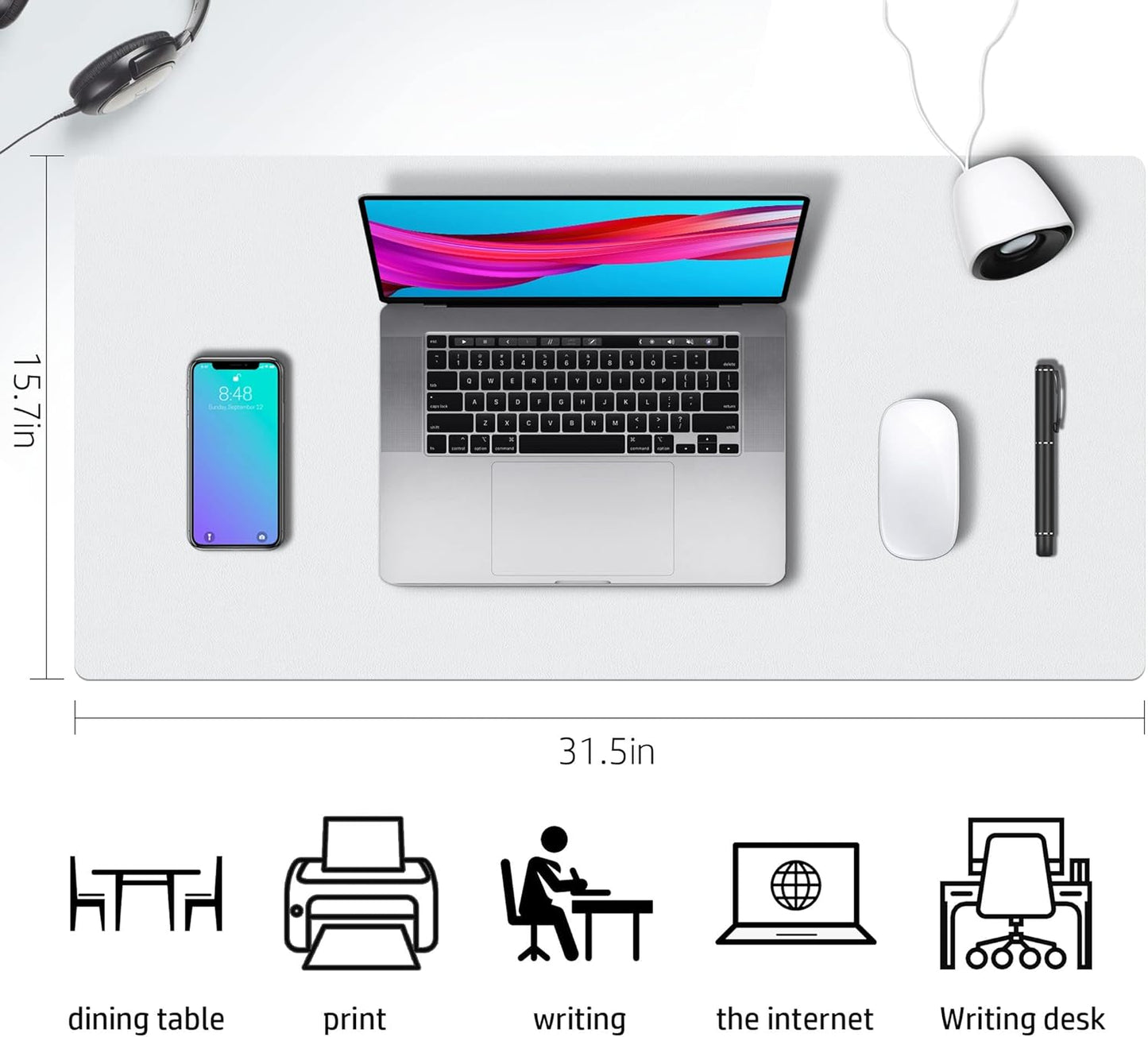 Aothia Double-Sided PU Leather Desk Pad - Non-Slip Large Mouse Pad & Desk Mat for Office, Home - Waterproof, Easy to Clean, Durable Dual-Sided Surface (31.5" x 15.7", White)