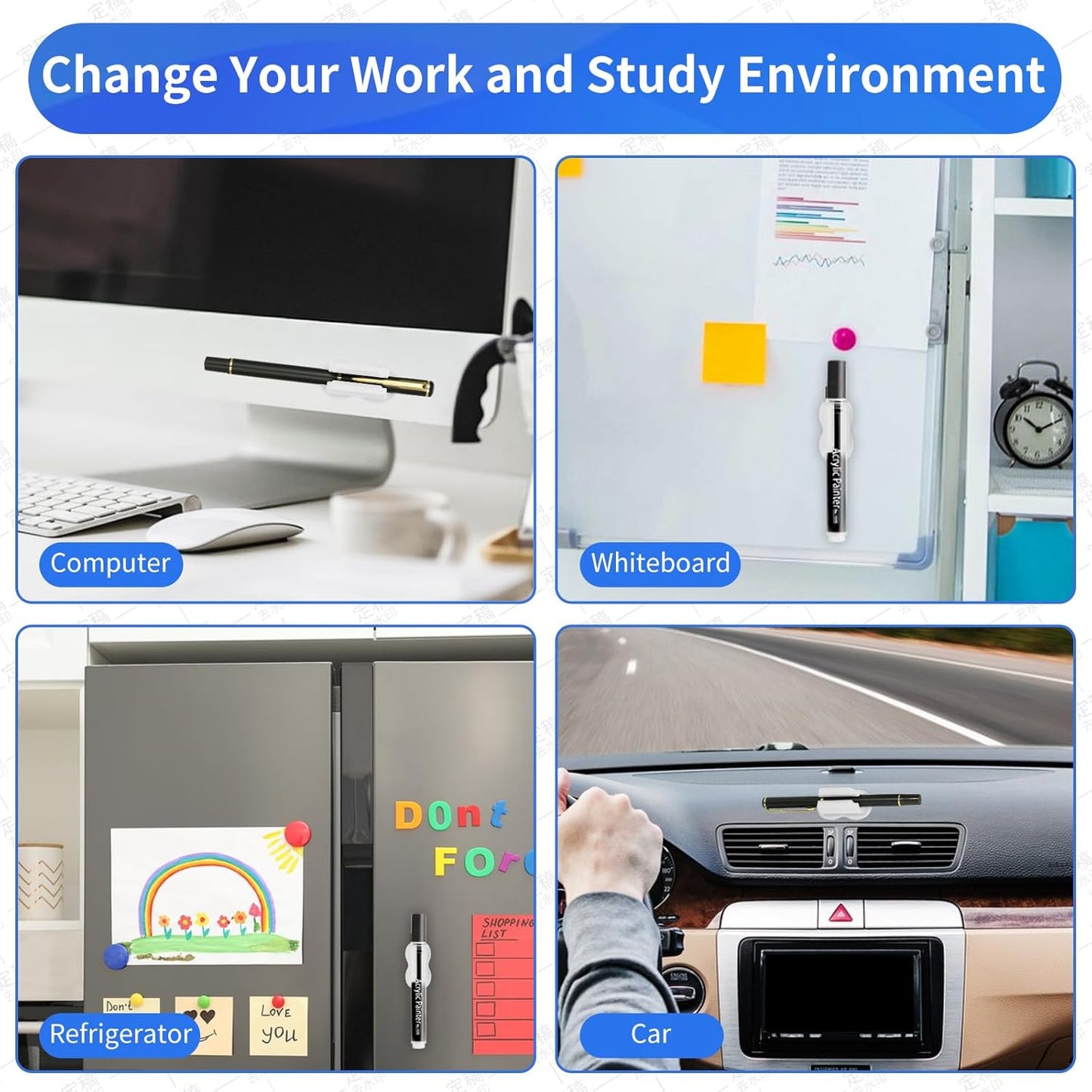 12PCS Pen Holder for Desk, Upgraded Adhesive Pen Pencil Holder for Desk Wall Clipboard Car Silicone Pens Markers Pencils Organizer Teacher Supplies Office Supplies (12PCS White)