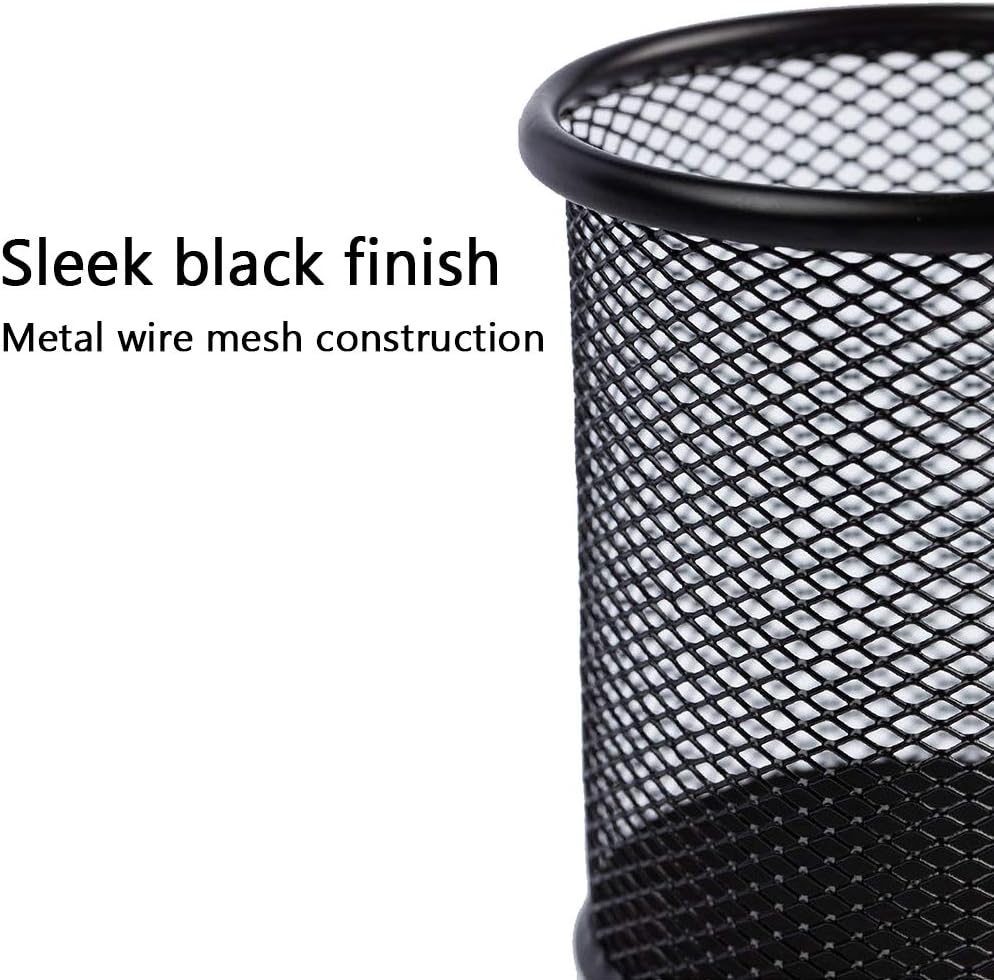 Ameceres 4 Packs Wire Mesh Pencil Holder Metal Pen Cup Desk Pen Organizer Case Pencil Jar Black for Office Home (Black)