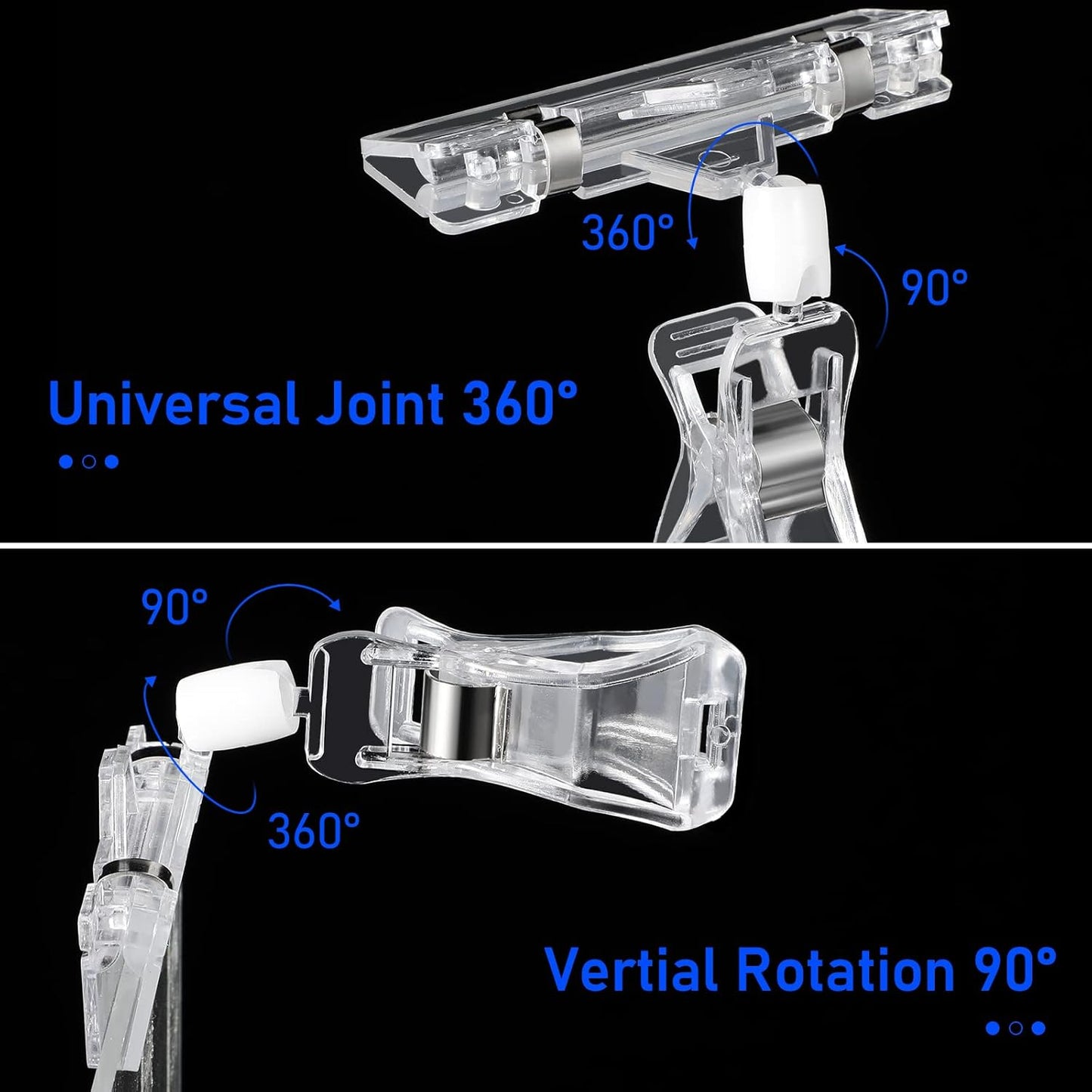 Epakh 20 Pieces Sign Clips Rotating Price Tag Clip Swivel Sign Holder for Handrails or Tubes with 20 Pieces Hard Card Sleeves PVC Card Protector for Shelves Store Supermarket(Thumb Clip Style)