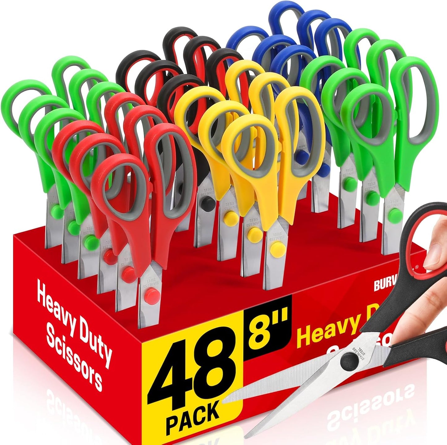 8" Multipurpose Scissor Bulk 48 Pack, Comfort Grip Handles Ultra Sharp Blade Shears Stainless Steel Scissors for Office Home, All Purpose Scissors
