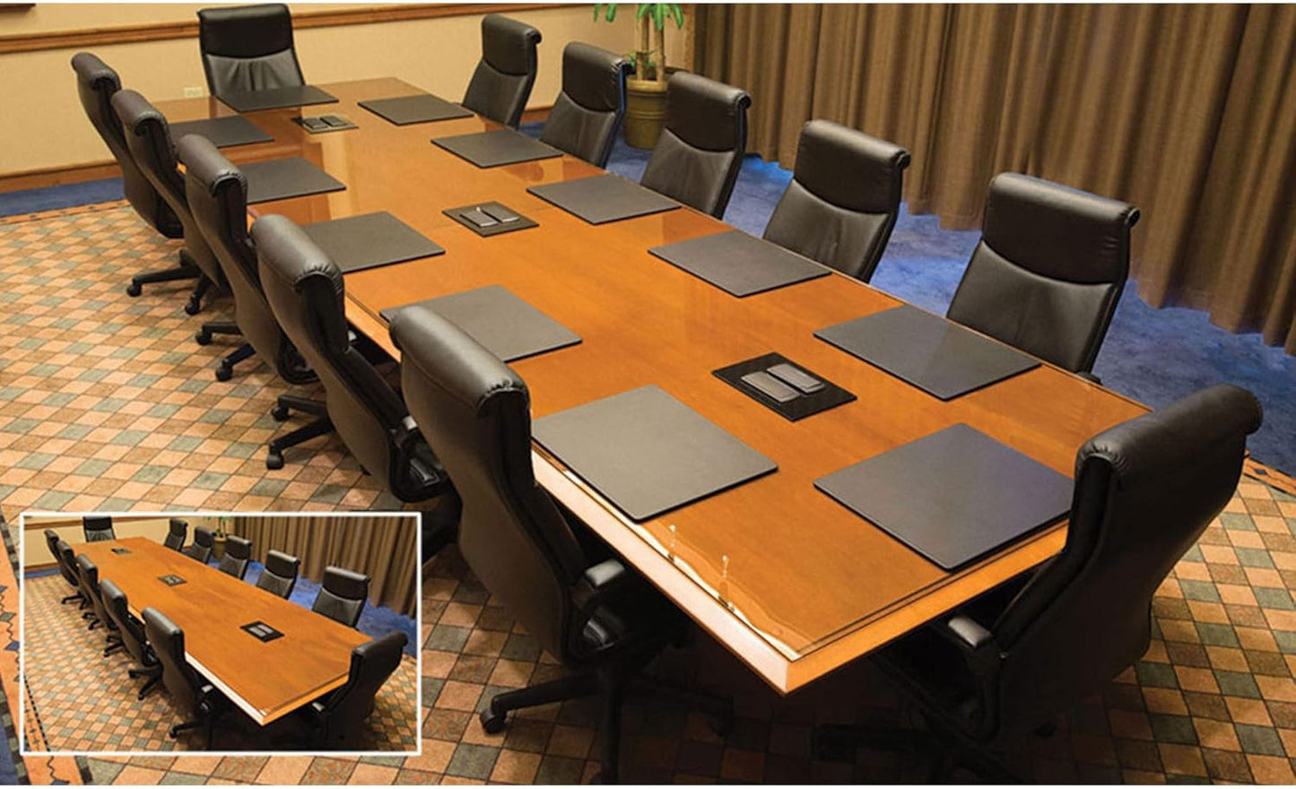 DACASSO Leatherette Conference Table Pad - Luxury Leather Desk Blotter for Writing - Padded Executive Desk Surface Protector - (Black, 17” x 14”)