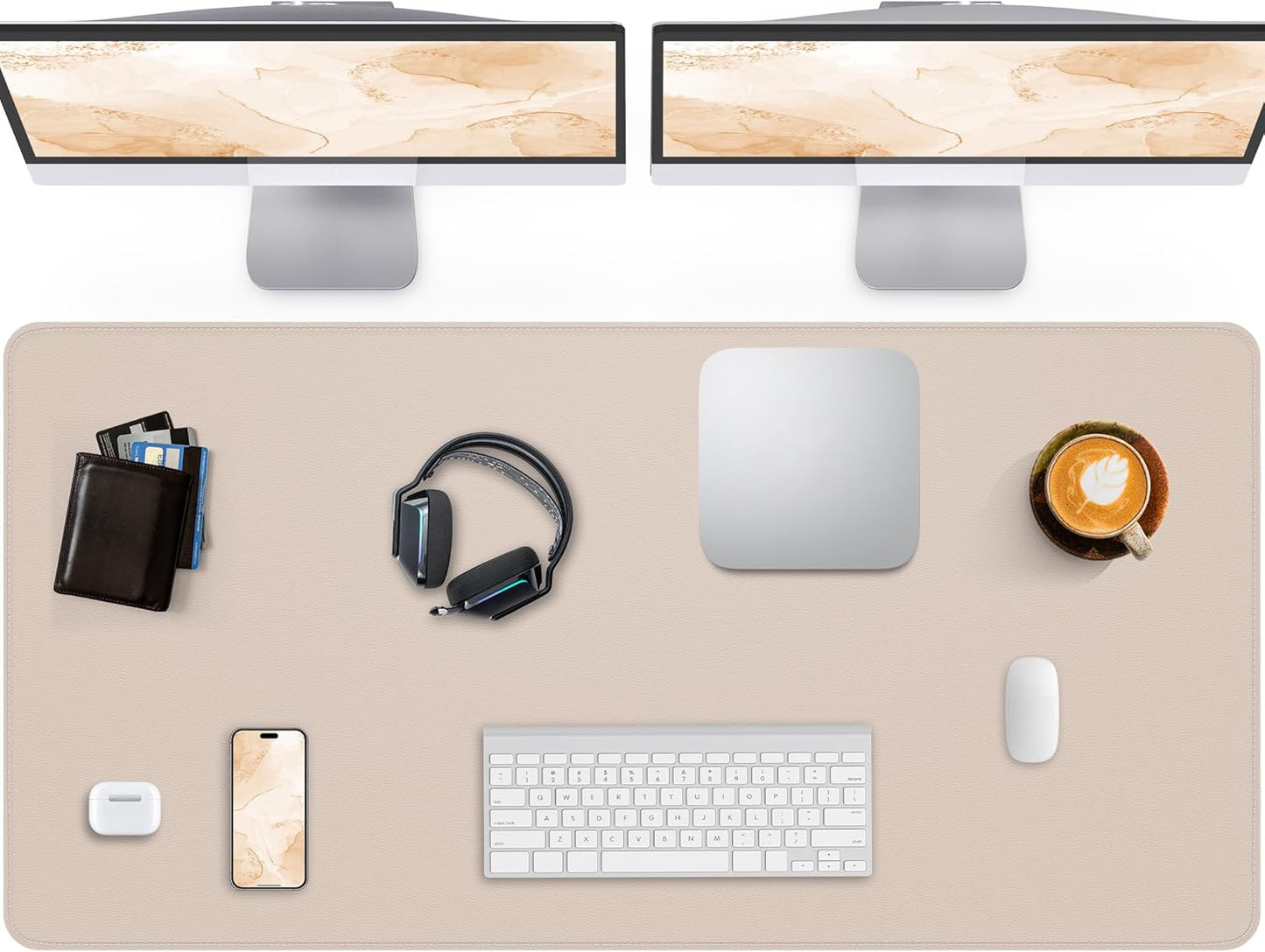 Extra Large Desk Pad Mat - Waterproof Mouse Pad & Desk Protector, Non-Slip XXL PU Leather Gaming Mat for Keyboard/Mouse, Stitched Edge with Ergonomic Support, 47.2"x23.6" (Beige)