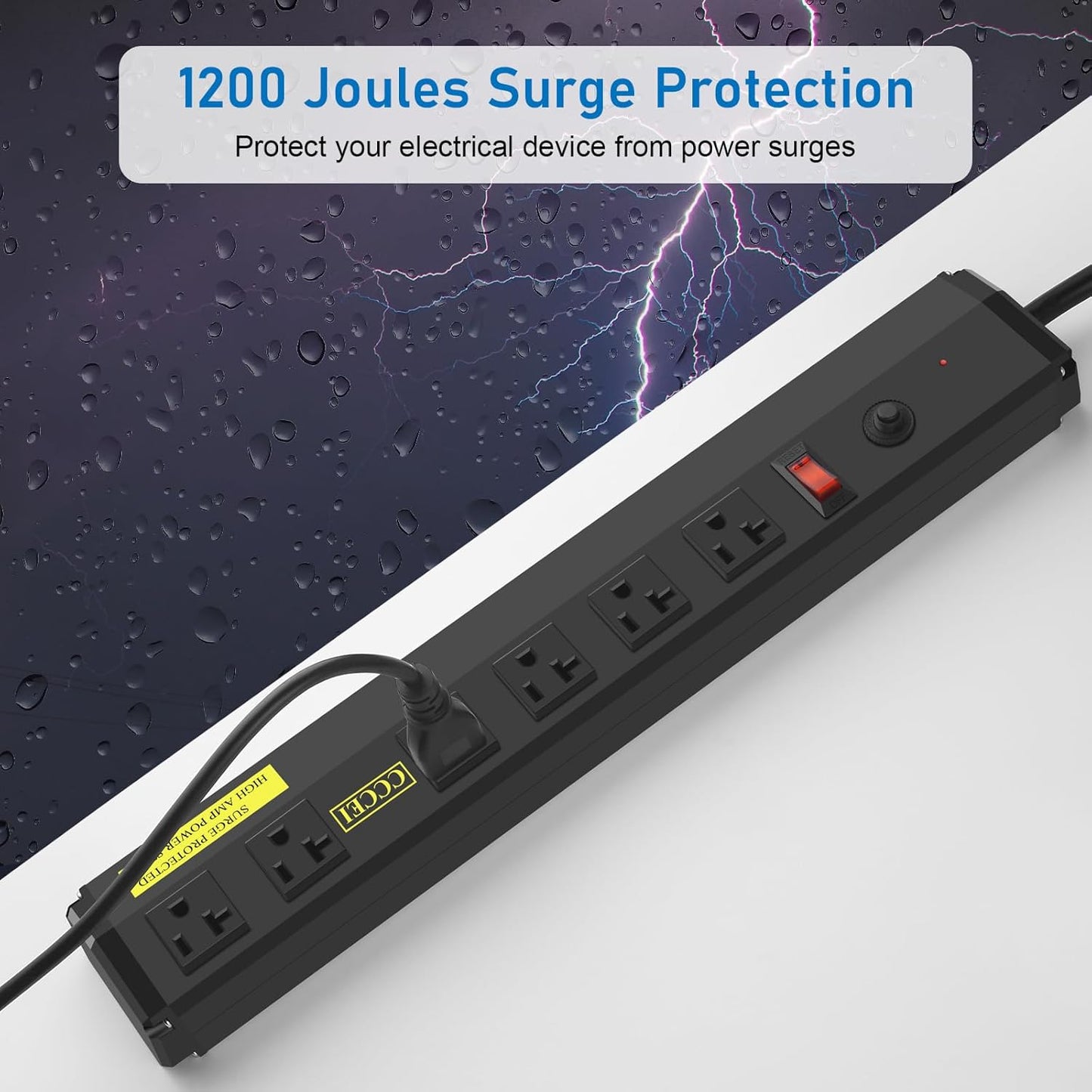 CCCEI Heavy Duty Power Strip Surge Protector 20 Amp, High Amp Industrial Shop Garage Metal Multiple Outlets, 4 FT 12 Gauge 5-15P Extension Cord 6 Outlet 6-20R T-Slot 20a for Appliance. Black.