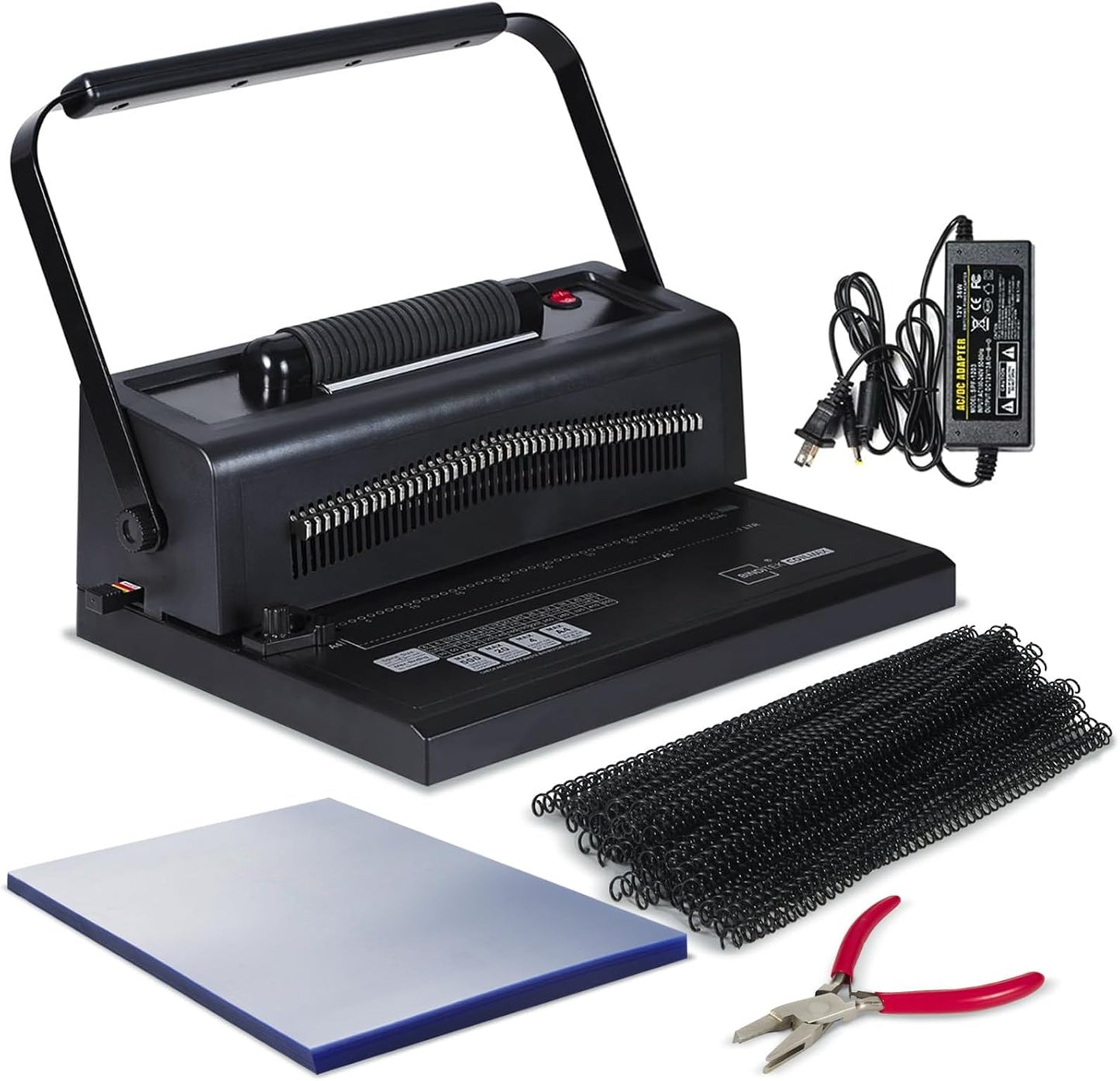 Binditek Spiral Binding Machine for Letter Size/A4/A5, Manual Round Hole Punch, Disengaging Pins, Adjustable Side Margin, with 100 pcs 5/16" Binding Coils, Pliers, PVC Covers & Power Adapter