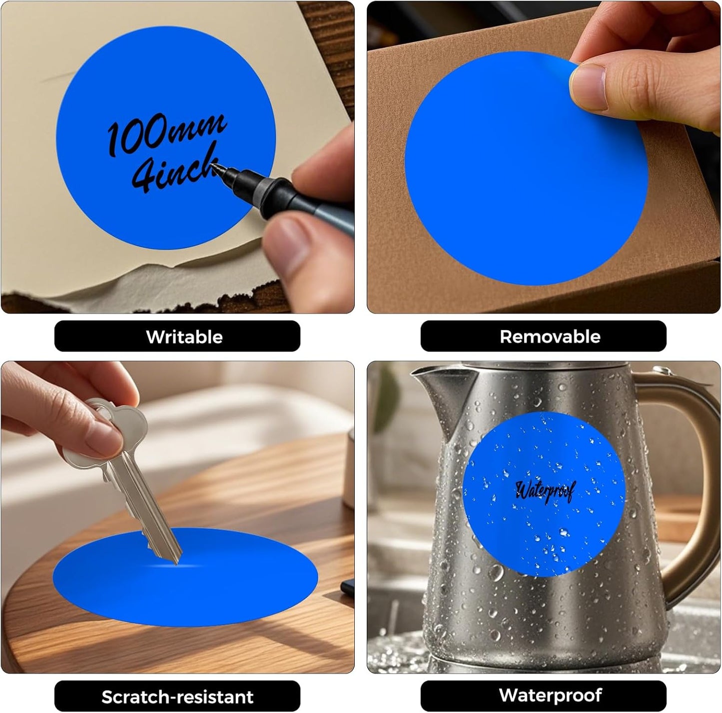 300 PCS Round Stickers 4 Inch Blue Vinyl Circle Floor Dots Sticker Removable Self-Adhesive Colored Large Label Roll for Marking Inventory Organizing Classroom Line Up Spots