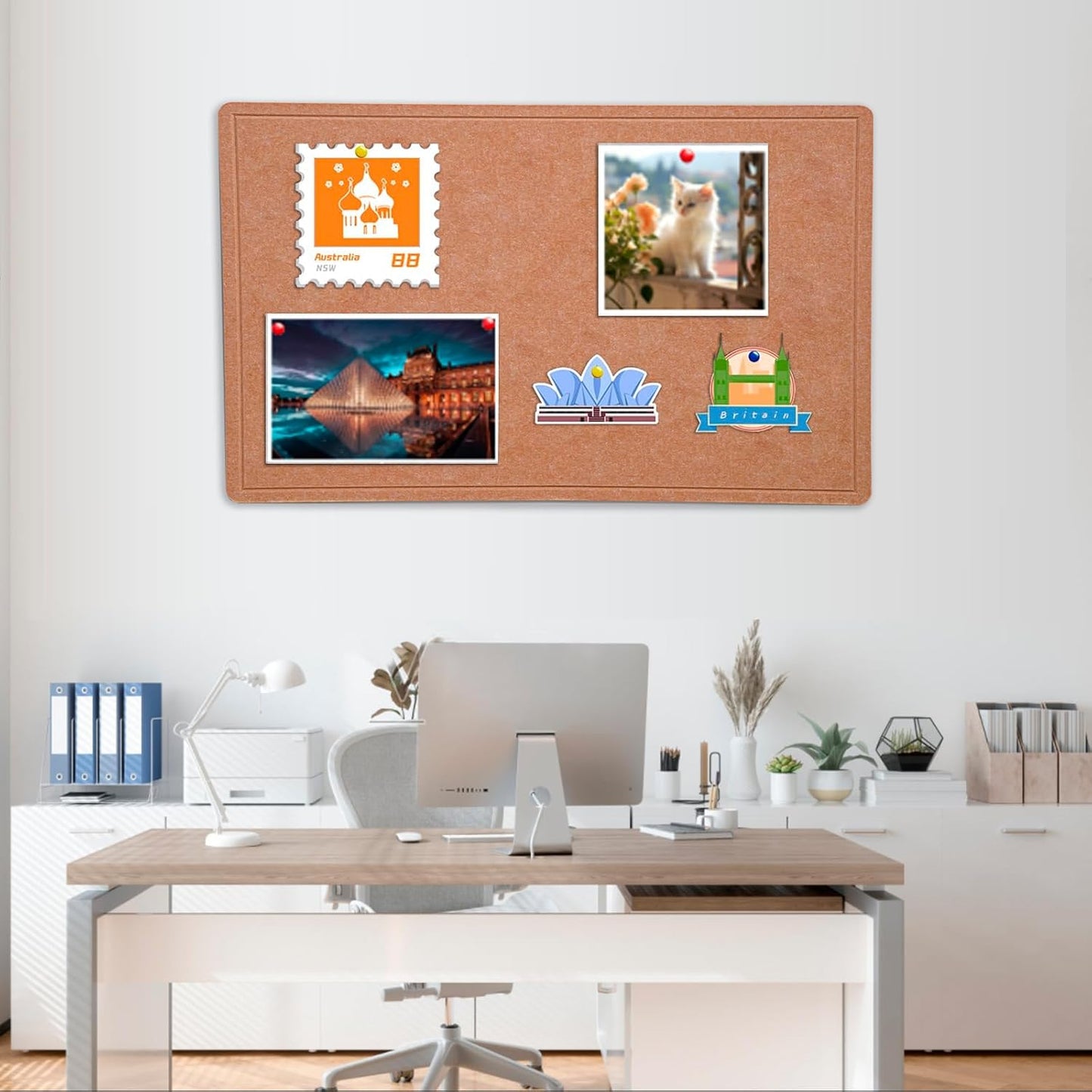 Bulletin Board - 23.5 x 17.5 inches Decorative Felt Pin Board - Cork Board Alternative for Wall - Foldable Photo Board Self-Adhesive Prayer Board with 20 Pushpins - Ginger Yellow