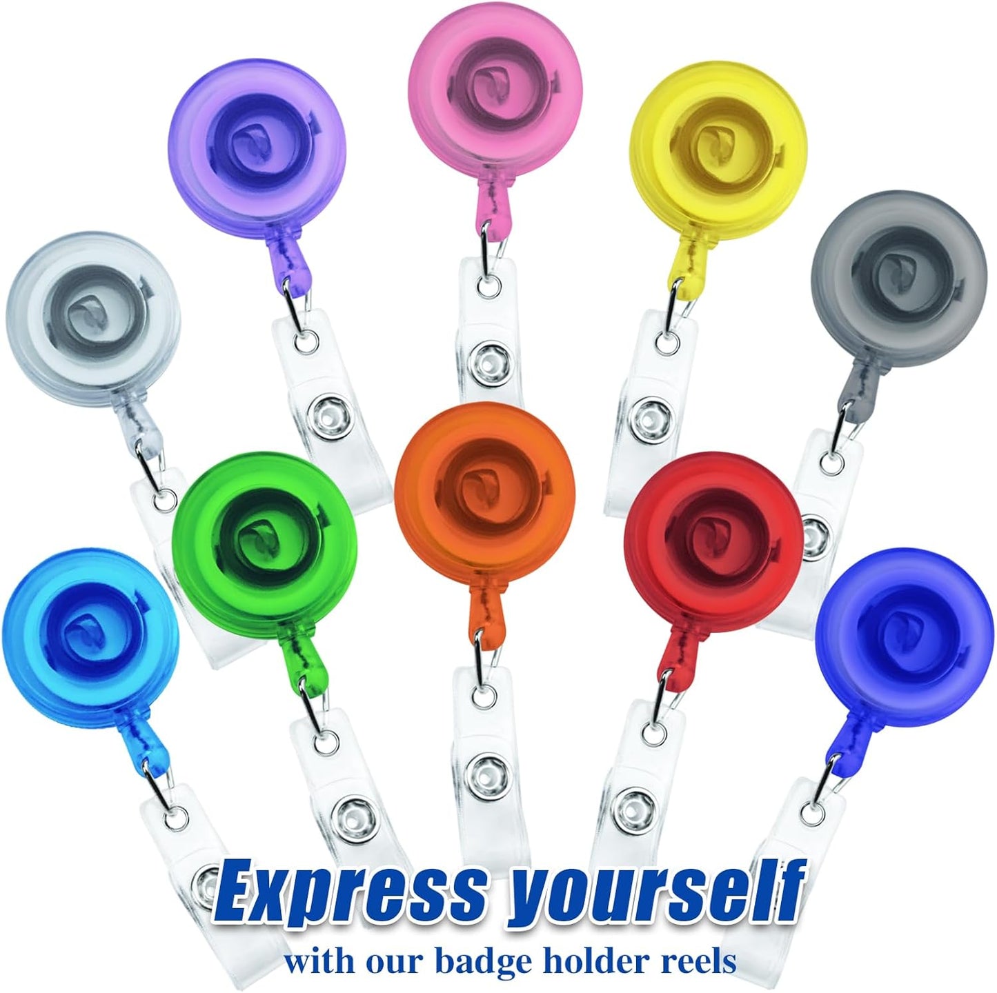 30 Pack Frosted Retractable Badge Reels with 24" Cord, ID Badge Holders Clips for Work, Office, Hospital, Events (Frosted Transparent)