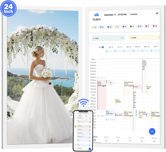 24" Digital Wall Calendar Chore-Chart-for-Planner - Touchscreen Display Smart Calendar for Family Monthly/Weekly Planner, To Do List Notepad, Streamline Household Organization, Desk Mount Included