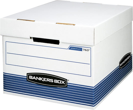 Bankers Box 30 Pack STOR/FILE Medium-Duty File Storage Boxes, FastFold, Lift-Off Lid, Letter/Legal, White/Blue