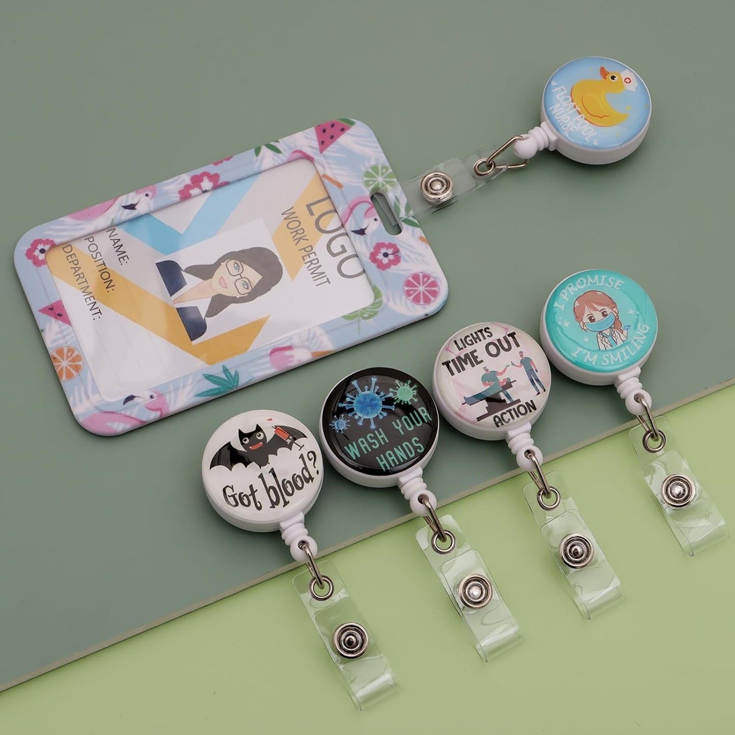 16pcs Badge Reels Retractable Badge Holders,Id Badge Holders Retractable with Clip,Cute Badge Reel for Men,Women,Girls 15