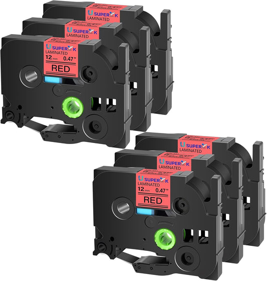 6PK Compatible for Brother P-Touch Label Maker Tape TZe-431 TZe TZ Label Tape TZ-431 TZe431 TZ431 12mm 0.47'' Laminated Black on Red Tape for PT-D210 D220 H110 D400