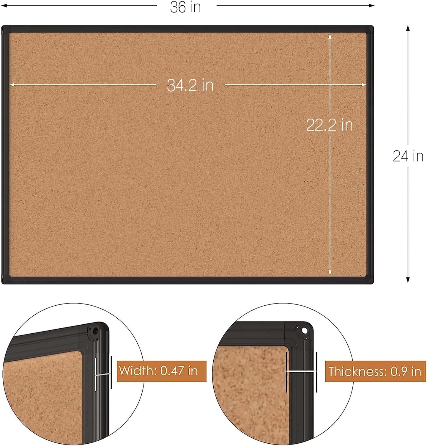 Board2by 2-Pack Cork Board Bulletin Board 24 x 36, Black Aluminium Framed 2 x 3 Corkboard, Office Board for Wall Cork, Large Wall Mounted Notice Pin Board with 32 Push Pins for School, Home & Office