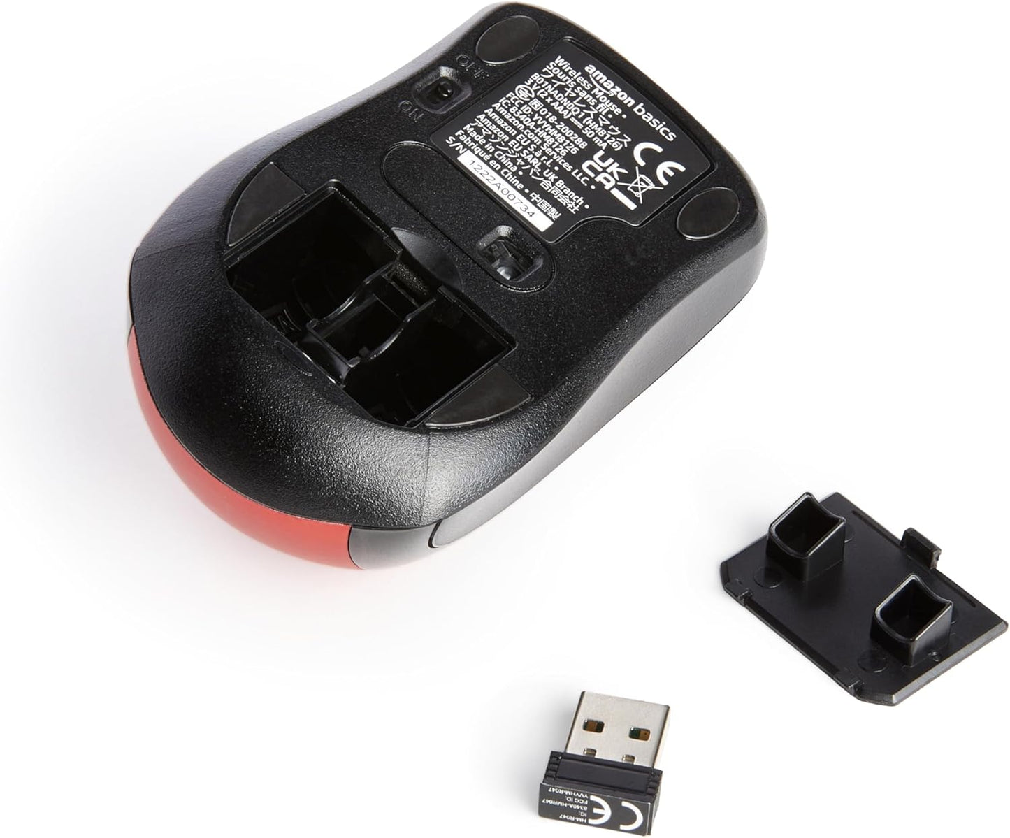 Amazon Basics 2.4 GHz Optical Wireless Mouse for Laptop and Computer, USB Nano Receiver, Red