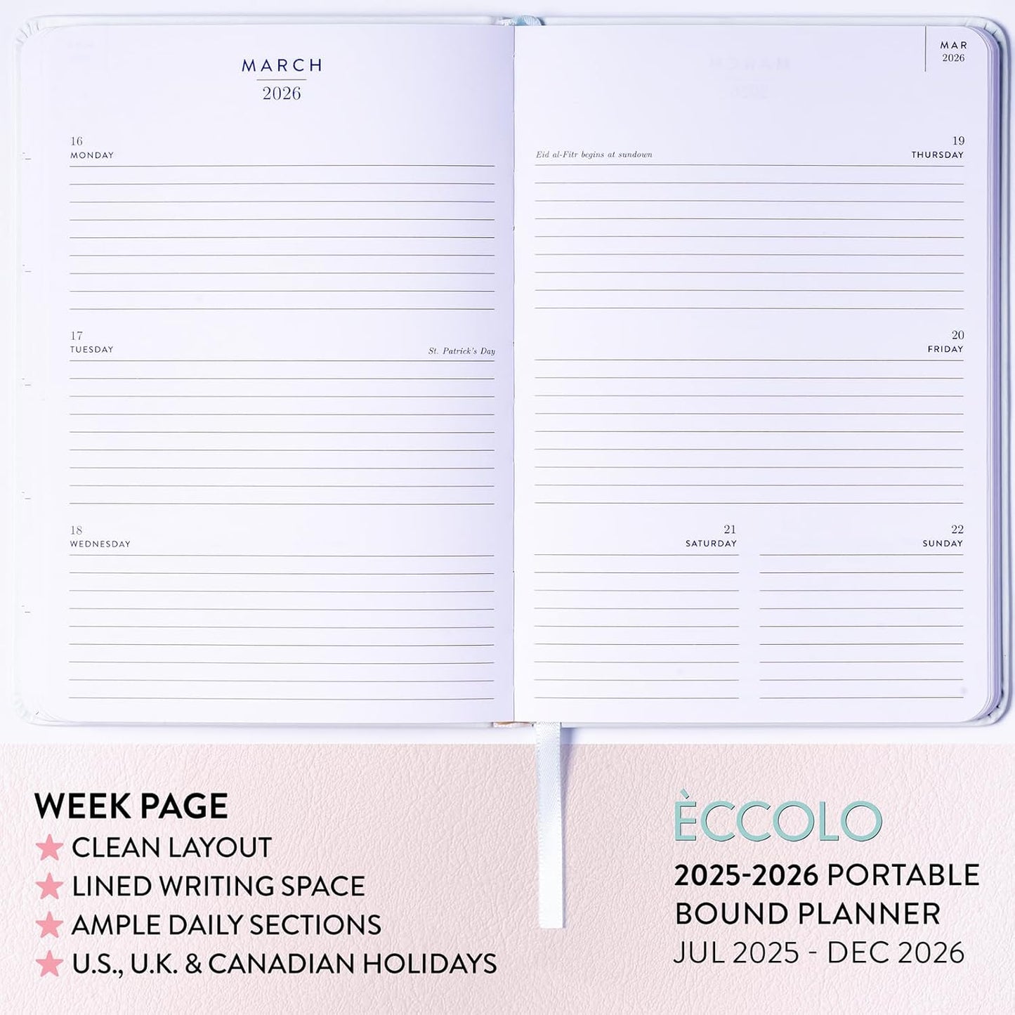 2025-2026 Eccolo 18 Month Bound Planner, Monthly & Weekly Pages (5.25 x 7.75" - July 2025 - Dec 2026 - Dogs)