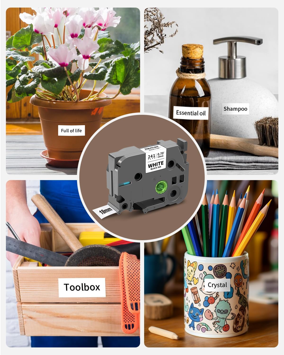 4-Pack 18mm 0.7" Laminated White Compatible for Brother Tze-241 Tze241 Tze241 Tz-241 Tz241 3/4" PTouch Tape Tze Tz 18mm 0.7 Laminated White Label Tape for PT-D400 PT-D410 PT-D600 PTD-610BT