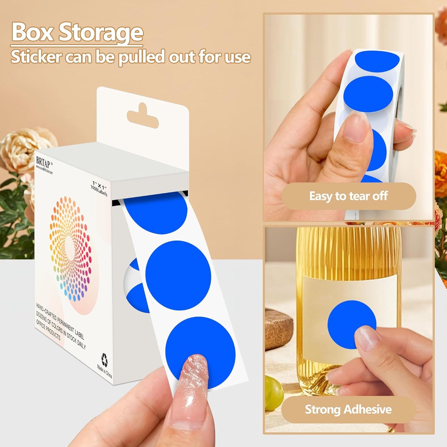 Blue 1 Inch Round Color Coding Dot Labels, 10 Rolls 10000 Dot Stickers in Dispenser Box - Permanent Adhesion, Vibrant Colors, Highly Visible