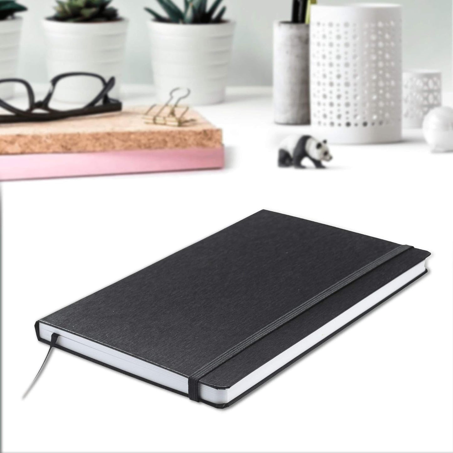 DISCOUNT PROMOS Hardcover Notebook Journals with Elastic Colored Band Set of 6, Bulk Pack - Perfect for School, Office, Home - Black