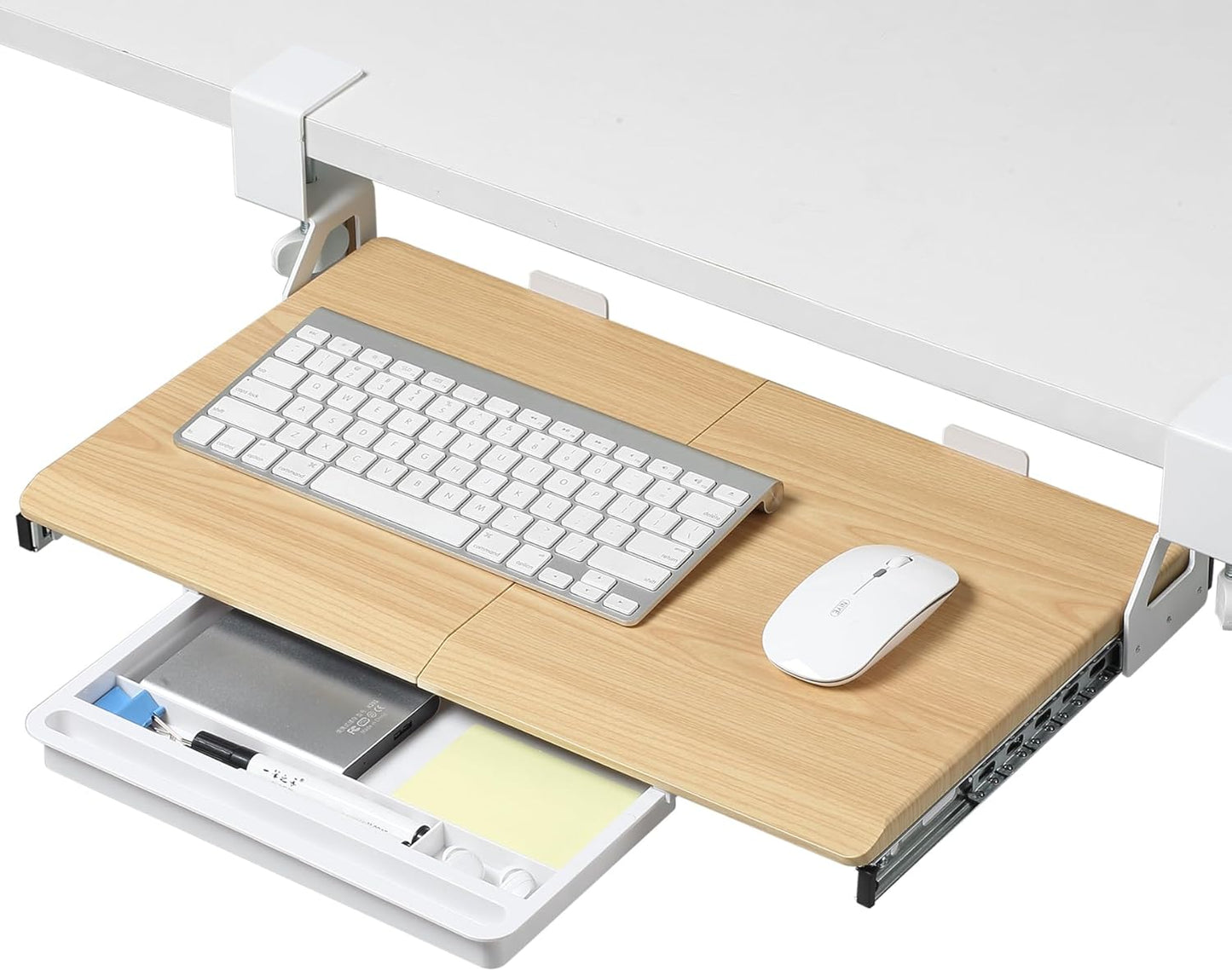 ETHU Keyboard Tray Under Desk, 19.7" X 12.2" Small Size C Clamp Keyboard Drawer Under Desk, Computer Keyboard Stand Slide Pull Out, Ergonomic Keyboard Tray for Home, Office (Oak)
