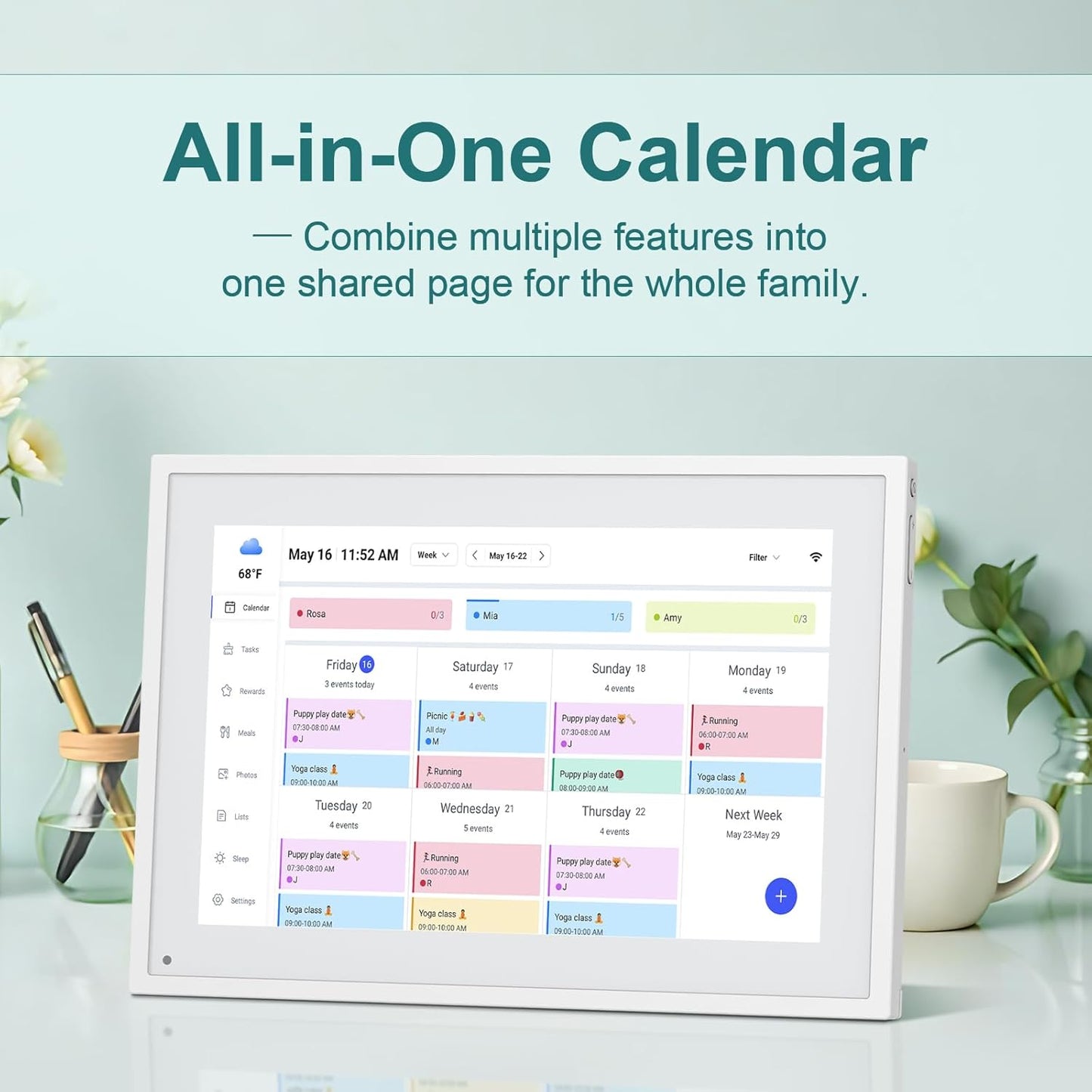 Digital Calendar, 10.1inch Smart WiFi Digital Calendar&Chore Chart, 1920 * 1080 IPS Touch Screen HD Display for Family Schedules, Share Moments Instantly from Anywhere