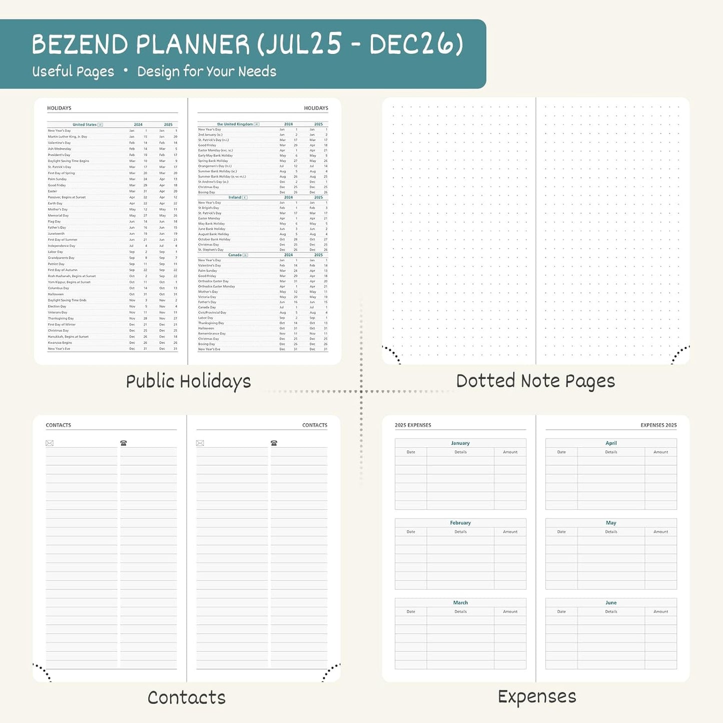 BEZEND Pocket Planner 2025-2026 Weekly and Monthly, 3.5" x 6" Academic Planner (Jul 25-Dec 26) 18-Month Mid-Year Calendar Book, Storage Pocket, Pen Holder, PU Leather Hardcover - Turquoise