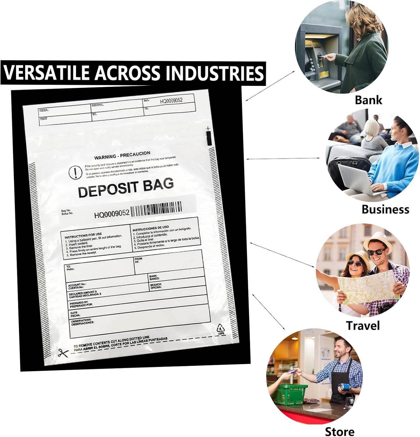 Daarcin100pcs9X12in Transparent Plastic Deposit Bag, Security Bank Pocket,Tamper Proof Bags，Cash Transfer Bag with Barcode and Self Sealing Adhesive,Used for Cash,Checks,Credit Cards