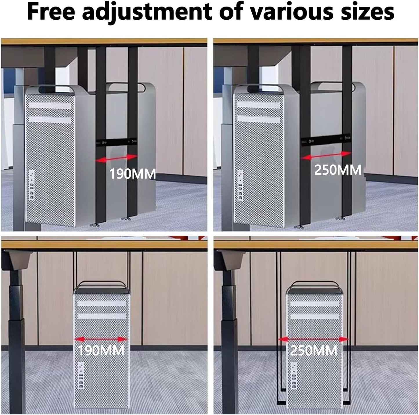 Durable PC Tower Stand | PC Stand for Carpet & Floor | Under Desk Laptop Mount | SPCC Cold Rolling Steel | Adjustable Width 190-250mm | Max Load 25kgs | White/Black (White)