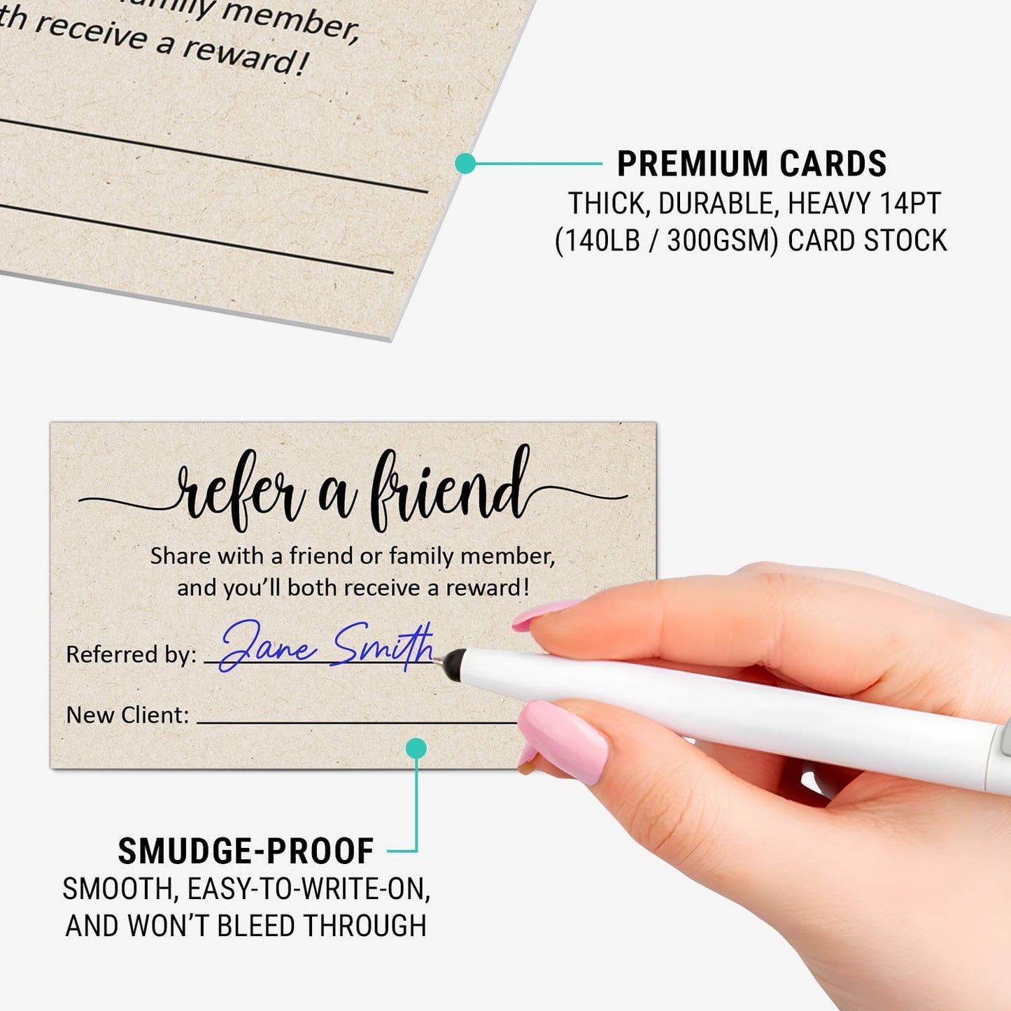 321Done Refer a Friend Card, Made in USA - 3.5x2 Kraft Tan, Customer Referral Discount Cards, Reward for Small Business Referrals Salon Spa - Pack of 50