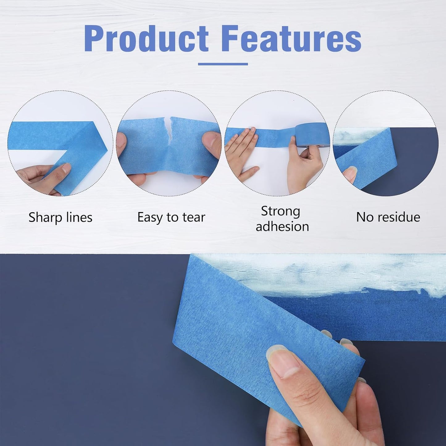 2 Rolls Painters Tape 2Inch ×55 Yard Blue Painters Tape Multi-Purpose Blue Masking Tape, Sharp Line Masking Tape for Wall Painting Edge Treatment Labeling Automotive, Home Use