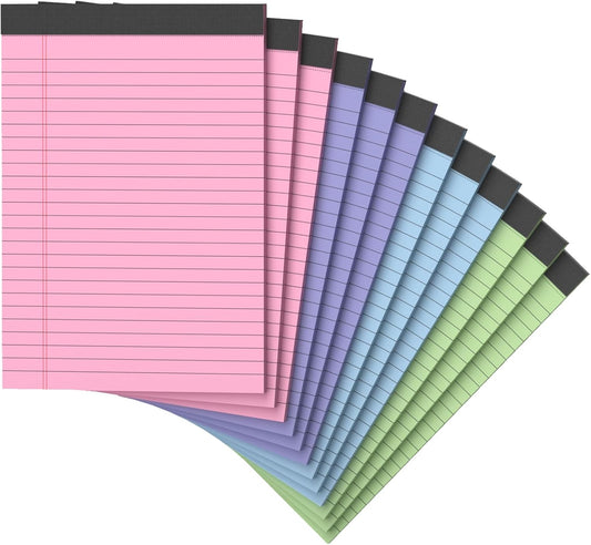 12 Pack Note Pads 5x8, Narrow Ruled Legal Pad Writing Pads 5x8, Multicolor Small Notepads Small Note Pads, 30 Sheet/Notepad, Pink Legal Pad, Purple Notepad,Colored Lined Paper for School,Business,Home