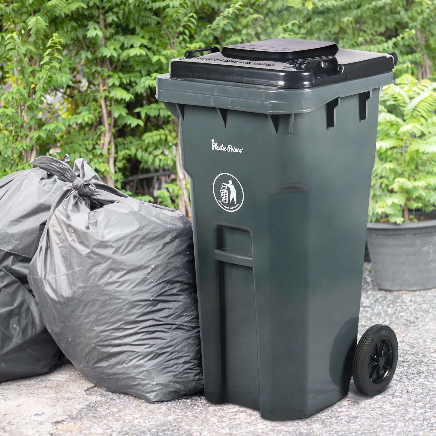 32 Gallon Trash Can with Wheels and Lid, Rolling Recycling Bin Outdoor with Wheels, Commercial Wheeled Garbage Can for Home Garage Office, Set of Blue and Gray