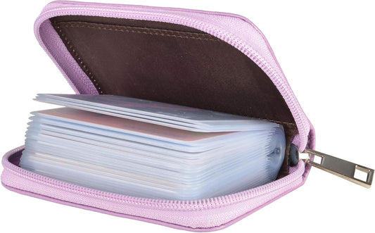 Easyoulife Genuine Leather Credit Card Holder Zipper Wallet With 26 Card Slots