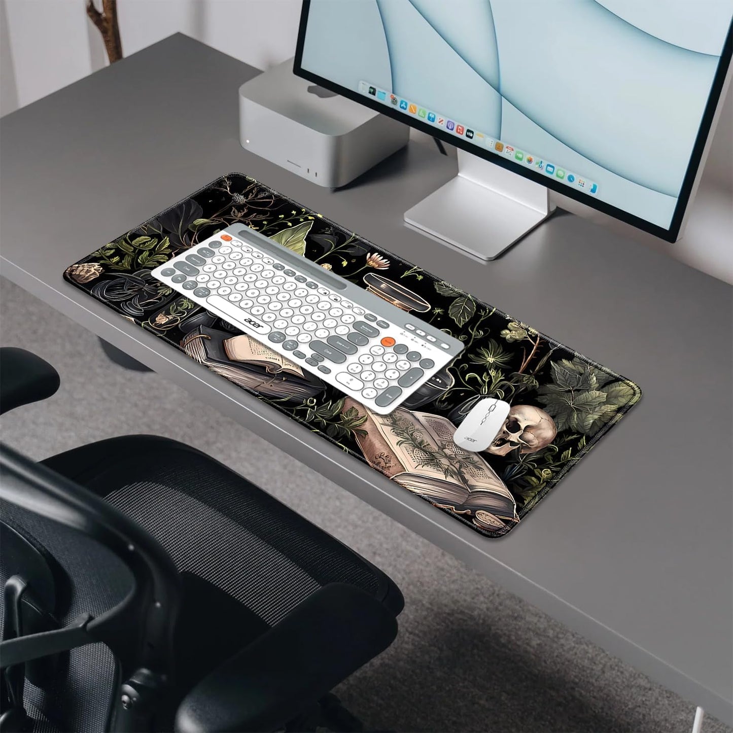 Dark Academia Witchcraft Mouse Pad,Extended Skull Magic Book Mousepad Desk Pad with Stitched Edges,Non-Slip Waterproof Rubber Base Mouse Mat for Office Computer Keyboard Laptop Home(27.5x11.8 in)